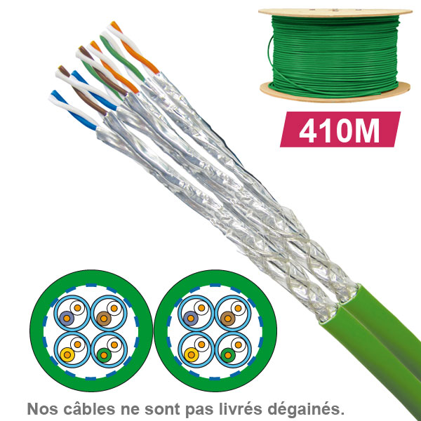 Câble réseau cuivre CAT7A SFTP, paires : 2x4, en touret : longueur : 410m
