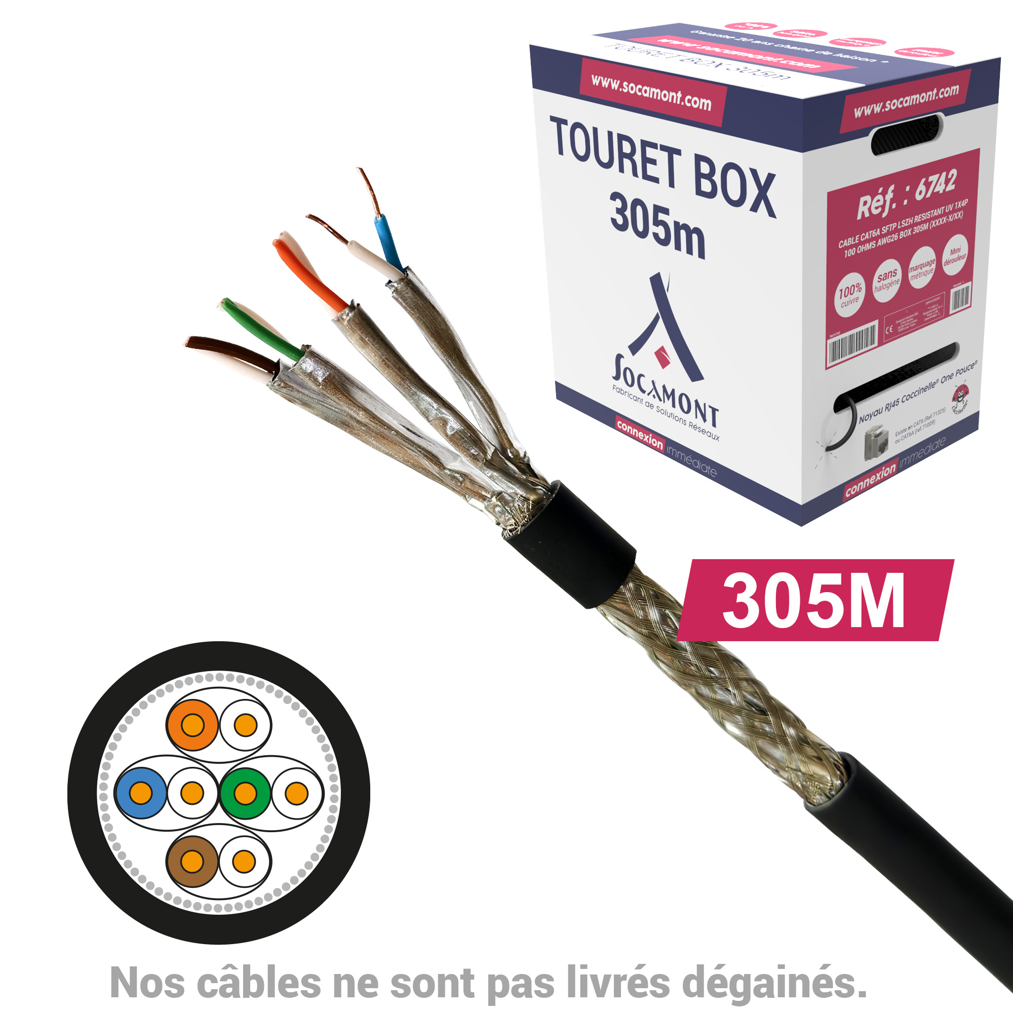 CABLE CAT6A SFTP LSZH RESISTANT UV 1X4P 100 OHMS AWG26