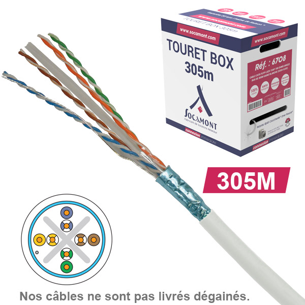 Câble CAT6 FUTP LSZH 1X4P 100 OHMS AWG23 BOX de 305M gaine blanche