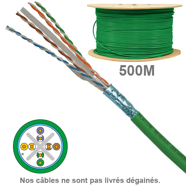 Câble réseau cuivre CAT6 FUTP, paires : 1x4, en touret : longueur : 500m