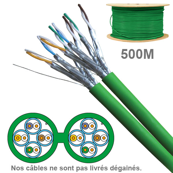 Câble réseau cuivre CAT6A, paires 2x4, UFTP en touret : longueur : 500m