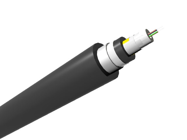 Câble optique Central Loose tube renforcé, armé acier à gaine PEHD, 4 fibres, mode OM3 50/125