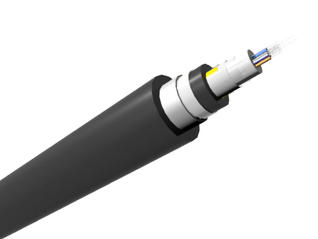 Câble optique Central Loose tube renforcé, armé acier à gaine PEHD, 6 fibres, mode OM5 50/125