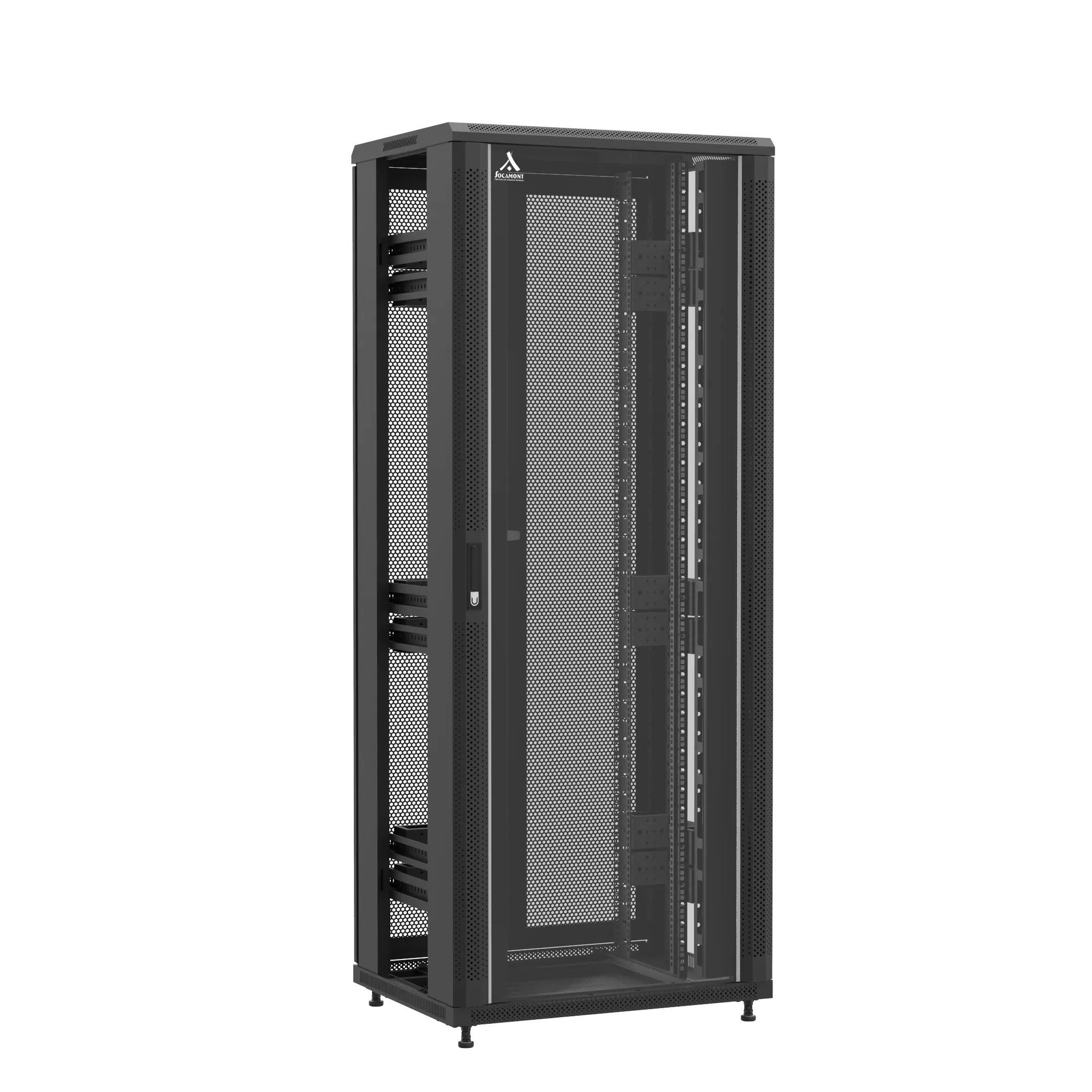 Baie montée Ligne 1200 42U 800x600mm, porte avant : Simple Verre, porte arrière : Double Nid d'Abeille, sans panneaux latéraux