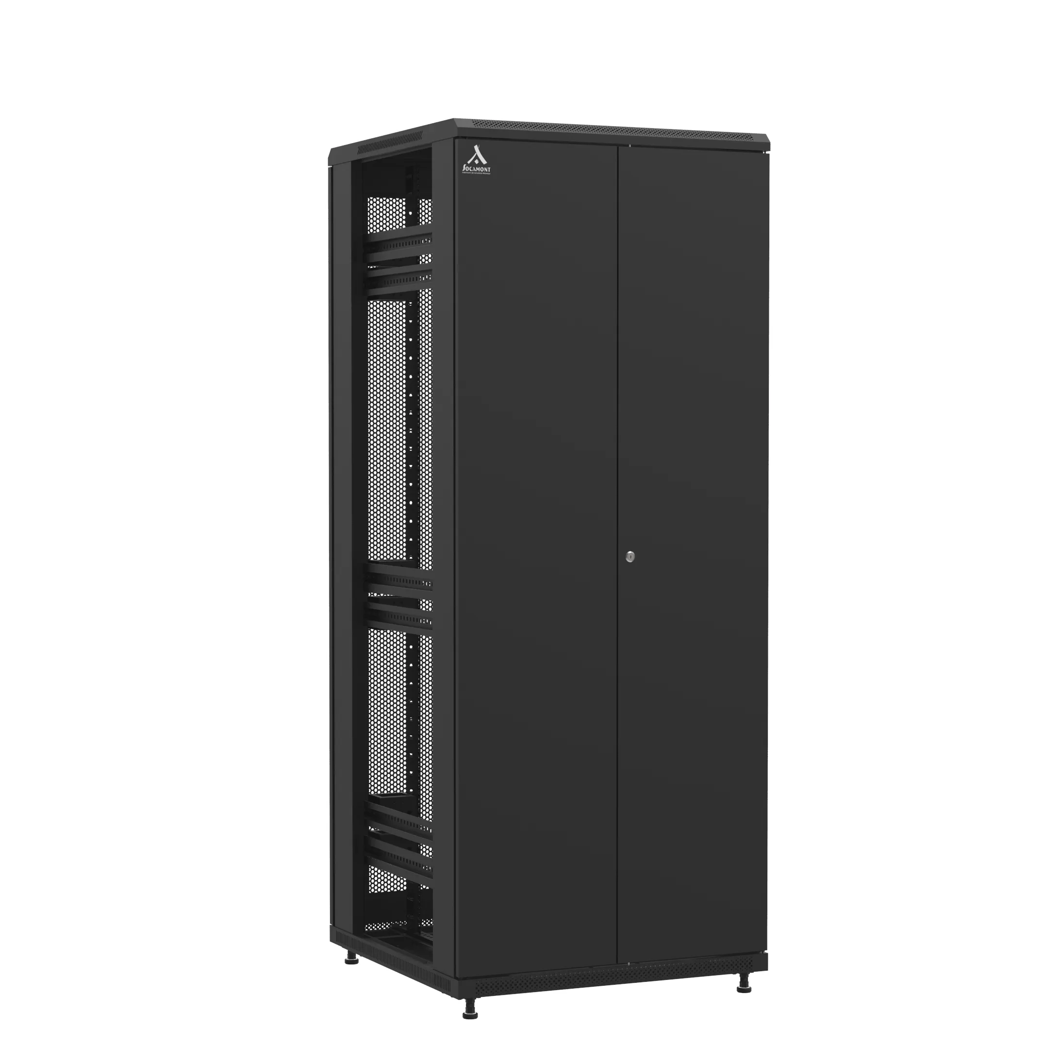 Baie en kit Ligne 1200 42U 800x800mm, porte avant : Double Pleine, porte arrière : Simple Nid d'Abeille, sans panneaux latéraux