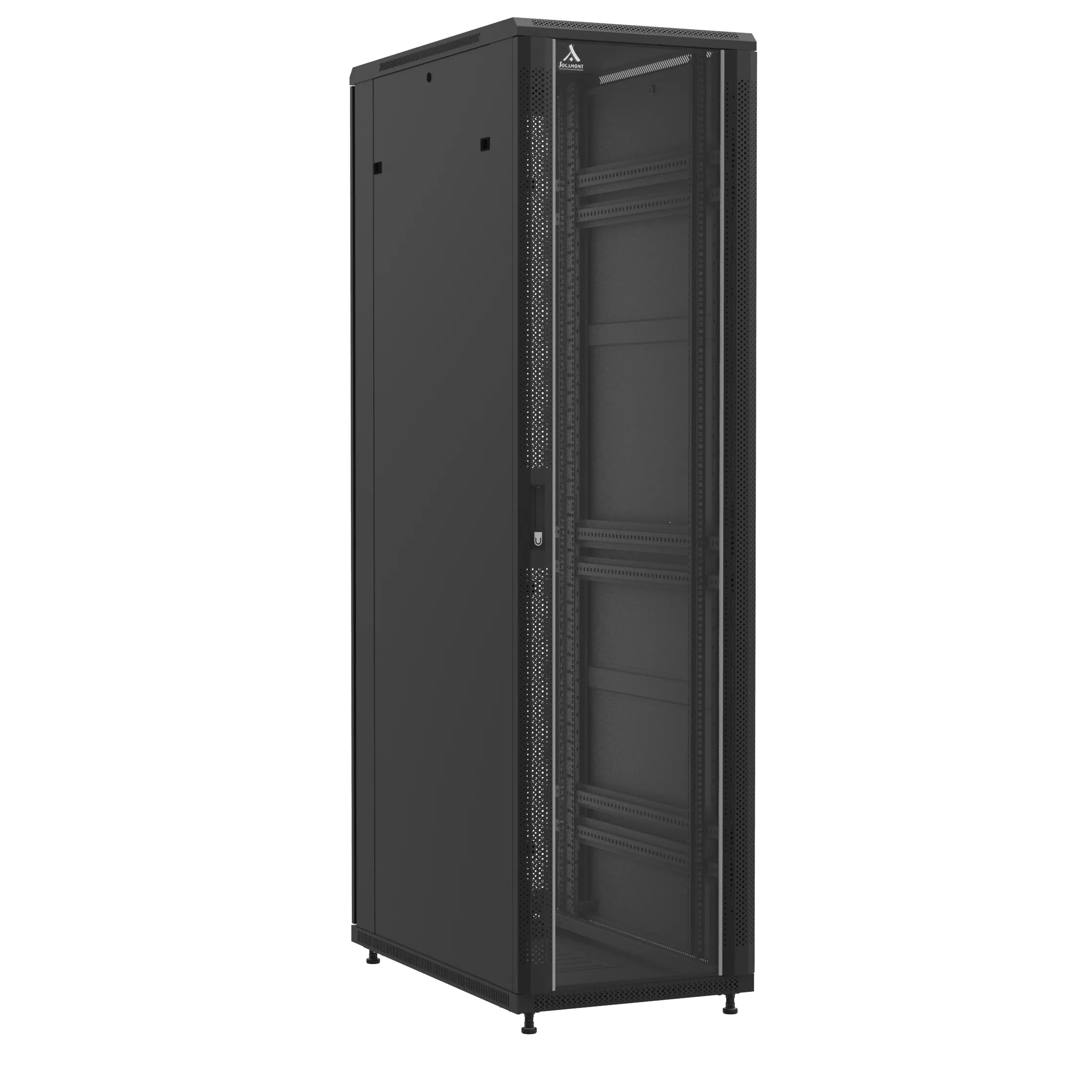 Baie en kit Ligne 1200 47U 600x1000mm, porte avant : Simple Verre, porte arrière : Double Nid d'Abeille, avec panneaux latéraux