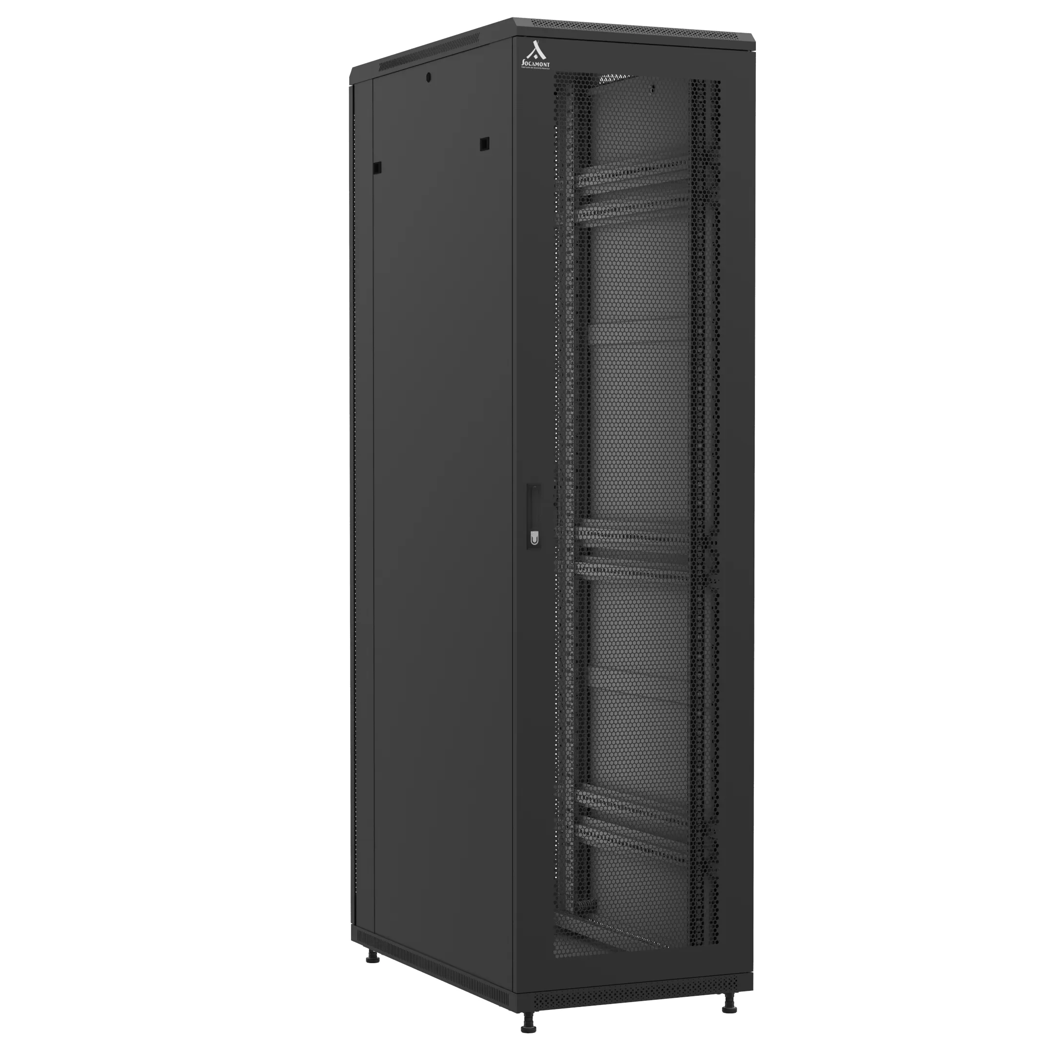 Baie montée Ligne 1200 47U 600x1000mm, porte avant : Simple Nid d'Abeille, porte arrière : Simple Verre, avec panneaux latéraux