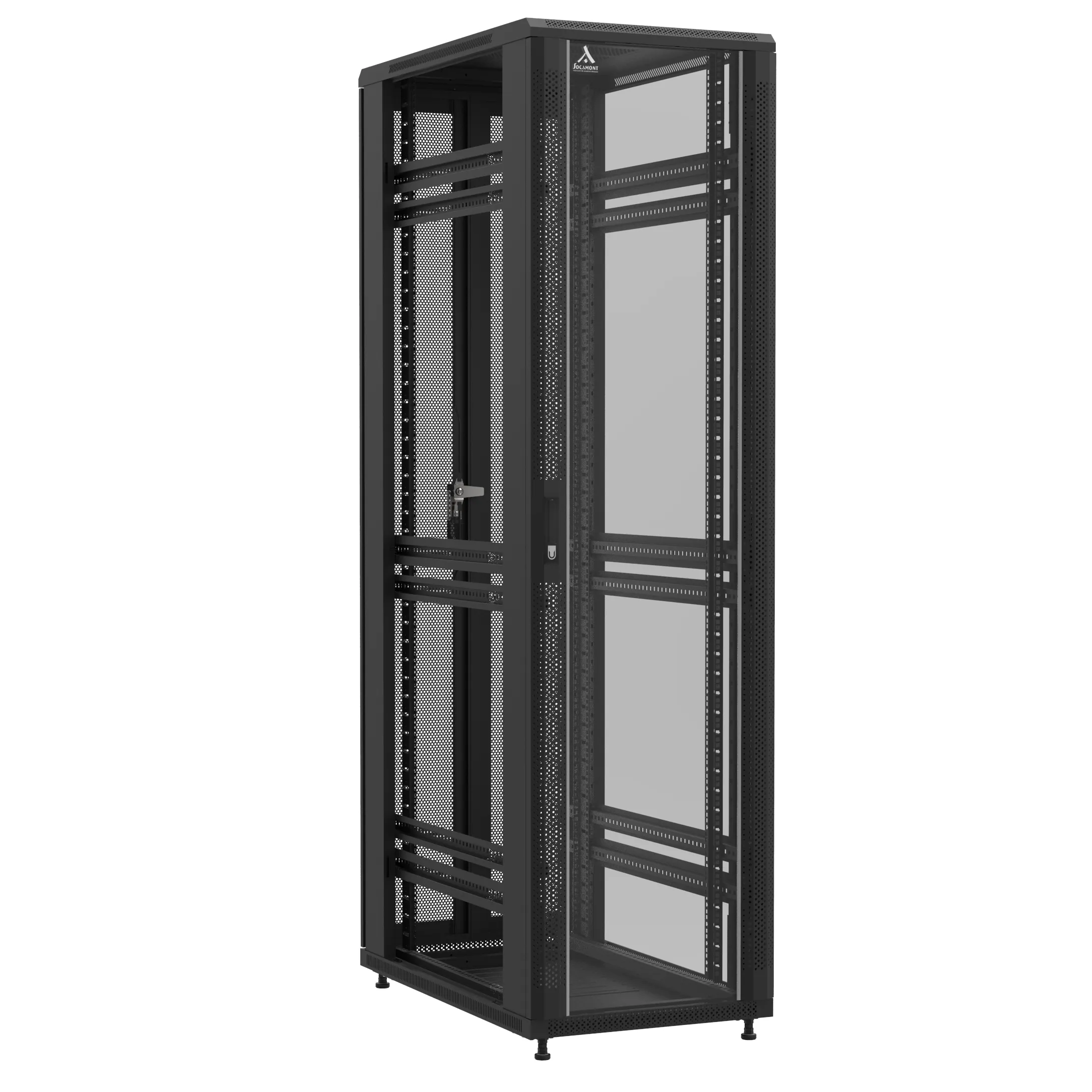 Baie montée Ligne 1200 47U 600x1000mm, porte avant : Simple Verre, porte arrière : Double Nid d'Abeille, sans panneaux latéraux