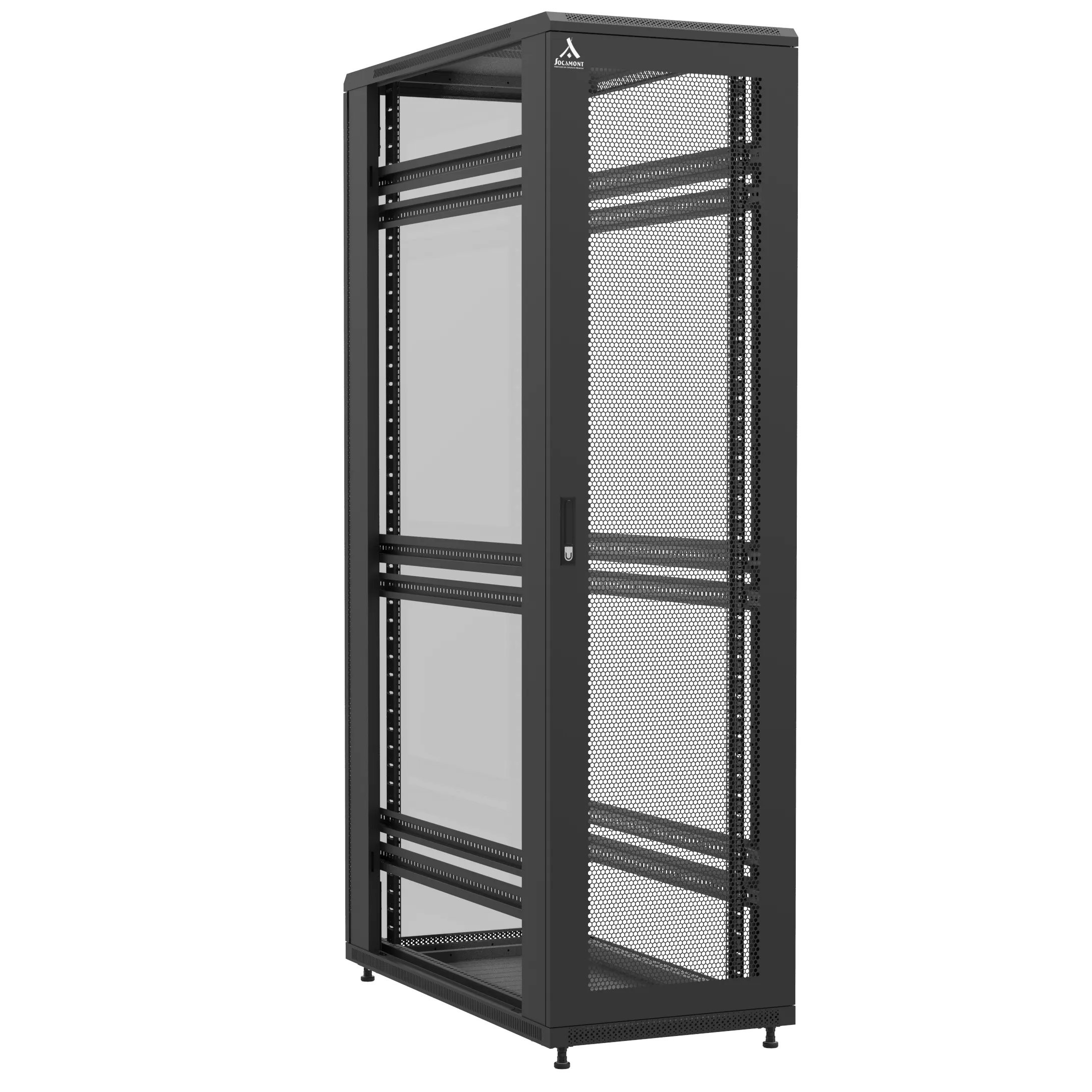 Baie en kit Ligne 1200 47U 600x1200mm, porte avant : Simple Nid d'Abeille, porte arrière : Simple Verre, sans panneaux latéraux