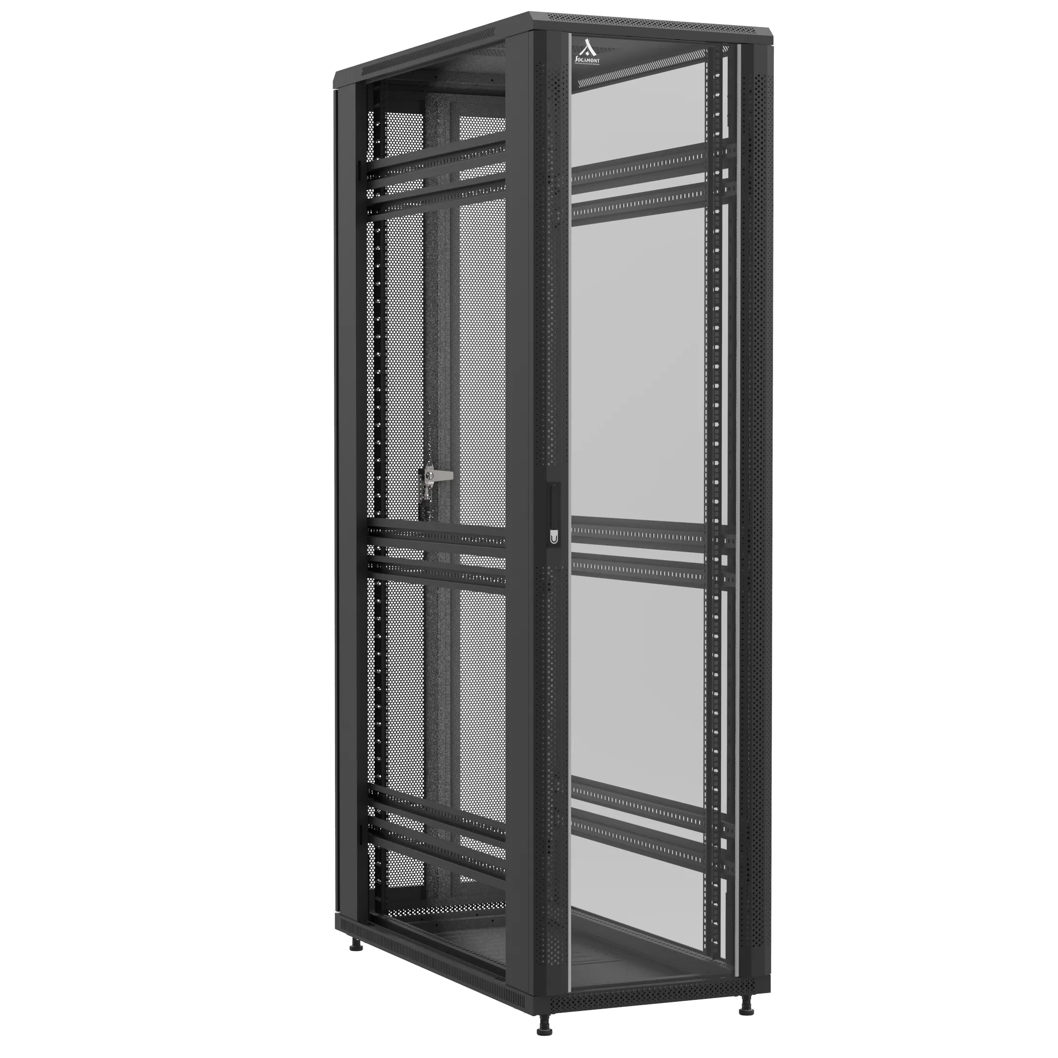 Baie en kit Ligne 1200 47U 600x1200mm, porte avant : Simple Verre, porte arrière : Double Nid d'Abeille, sans panneaux latéraux