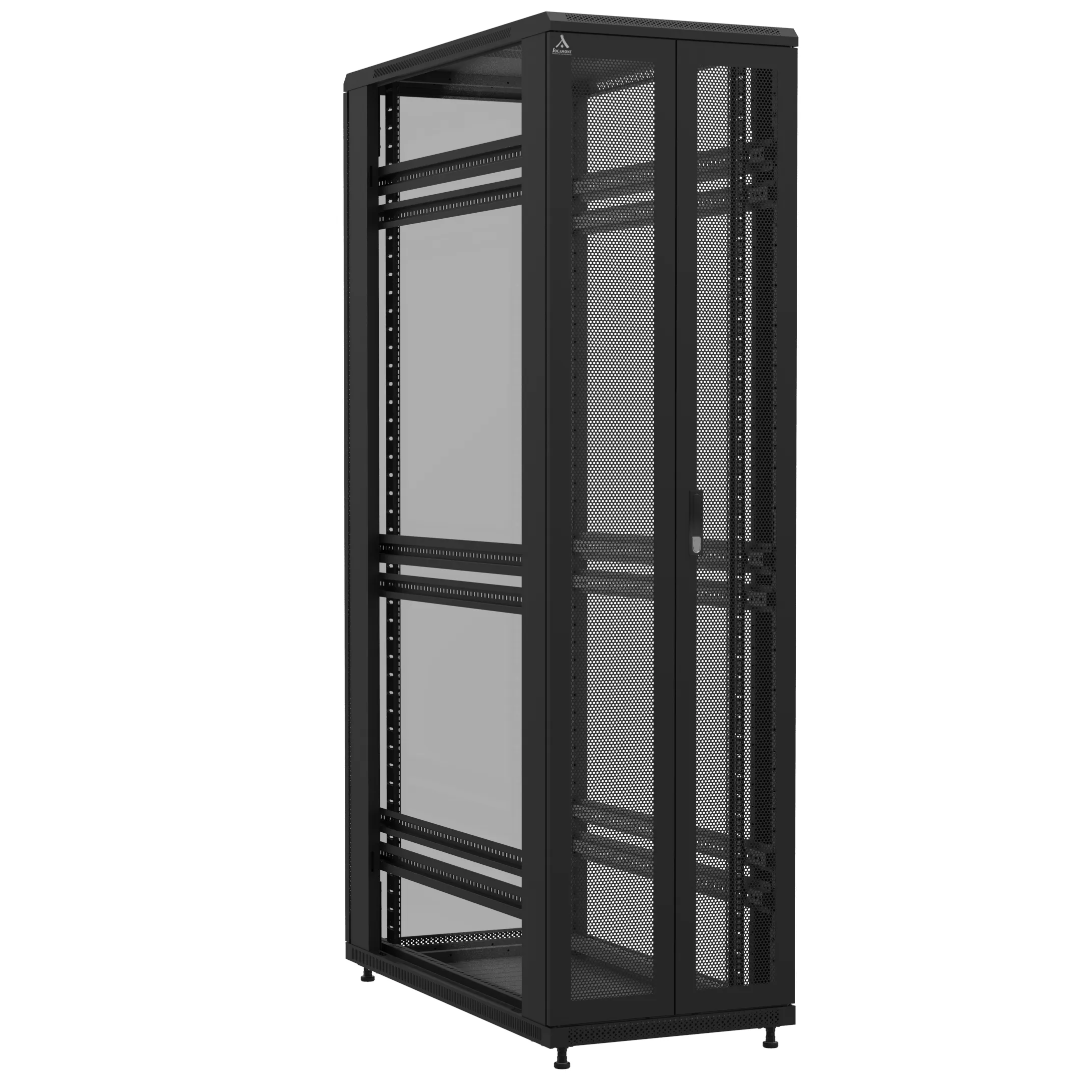 Baie montée Ligne 1200 47U 600x1200mm, porte avant : Double Nid d'Abeille, porte arrière : Simple Verre, sans panneaux latéraux