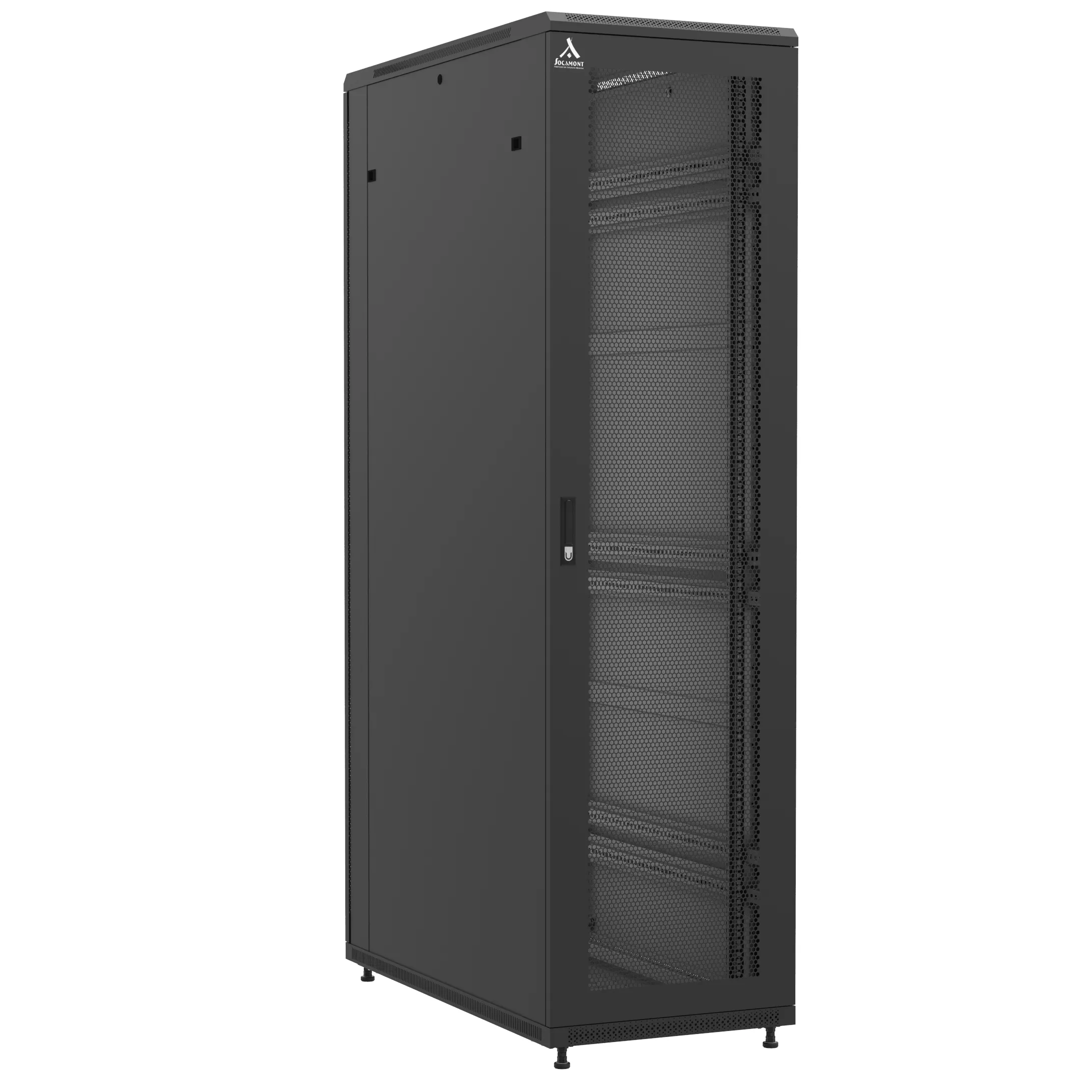 Baie montée Ligne 1200 47U 600x1200mm, porte avant : Simple Nid d'Abeille, porte arrière : Simple Verre, avec panneaux latéraux