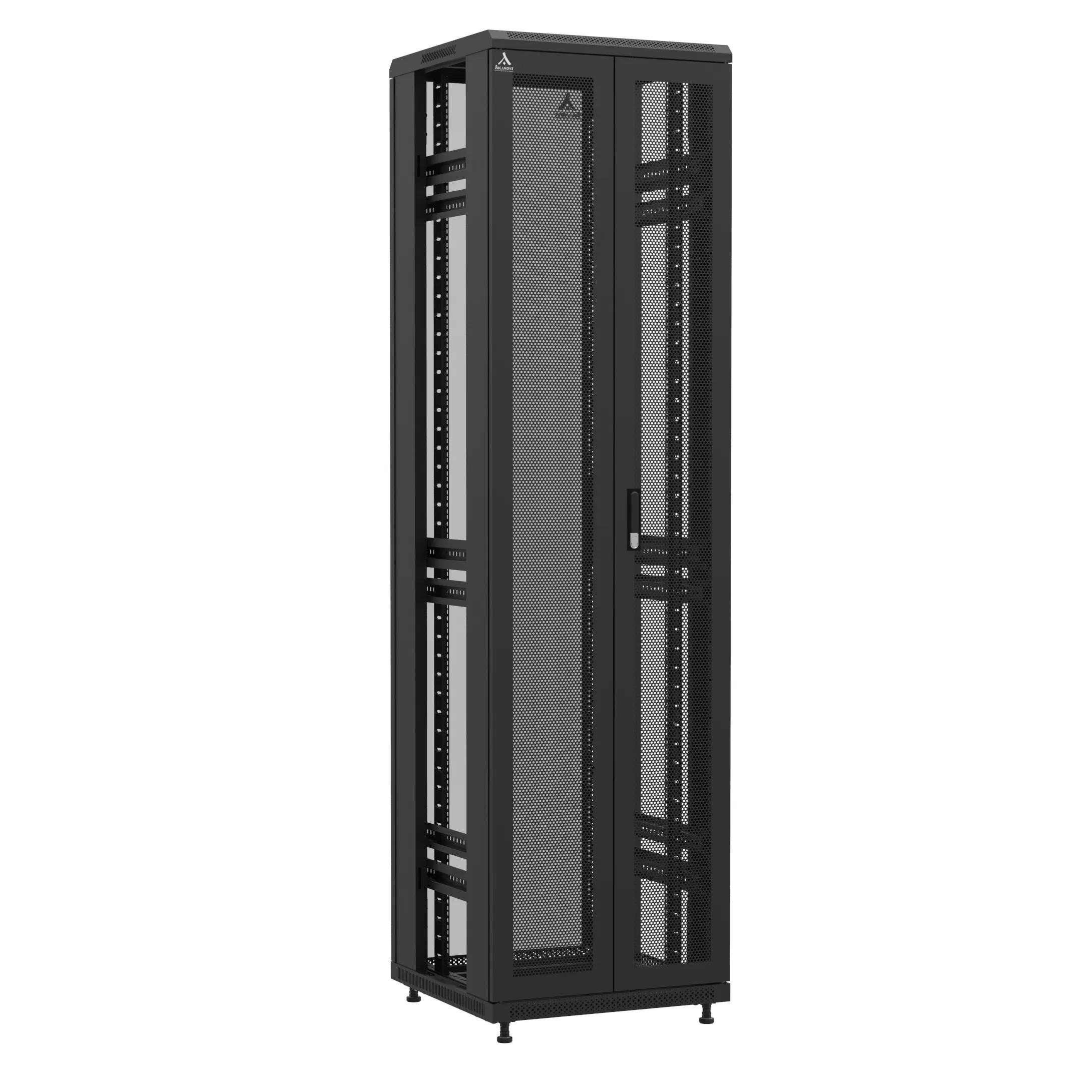 Baie montée Ligne 1200 47U 600x600mm, porte avant : Double Nid d'Abeille, porte arrière : Simple Verre, sans panneaux latéraux