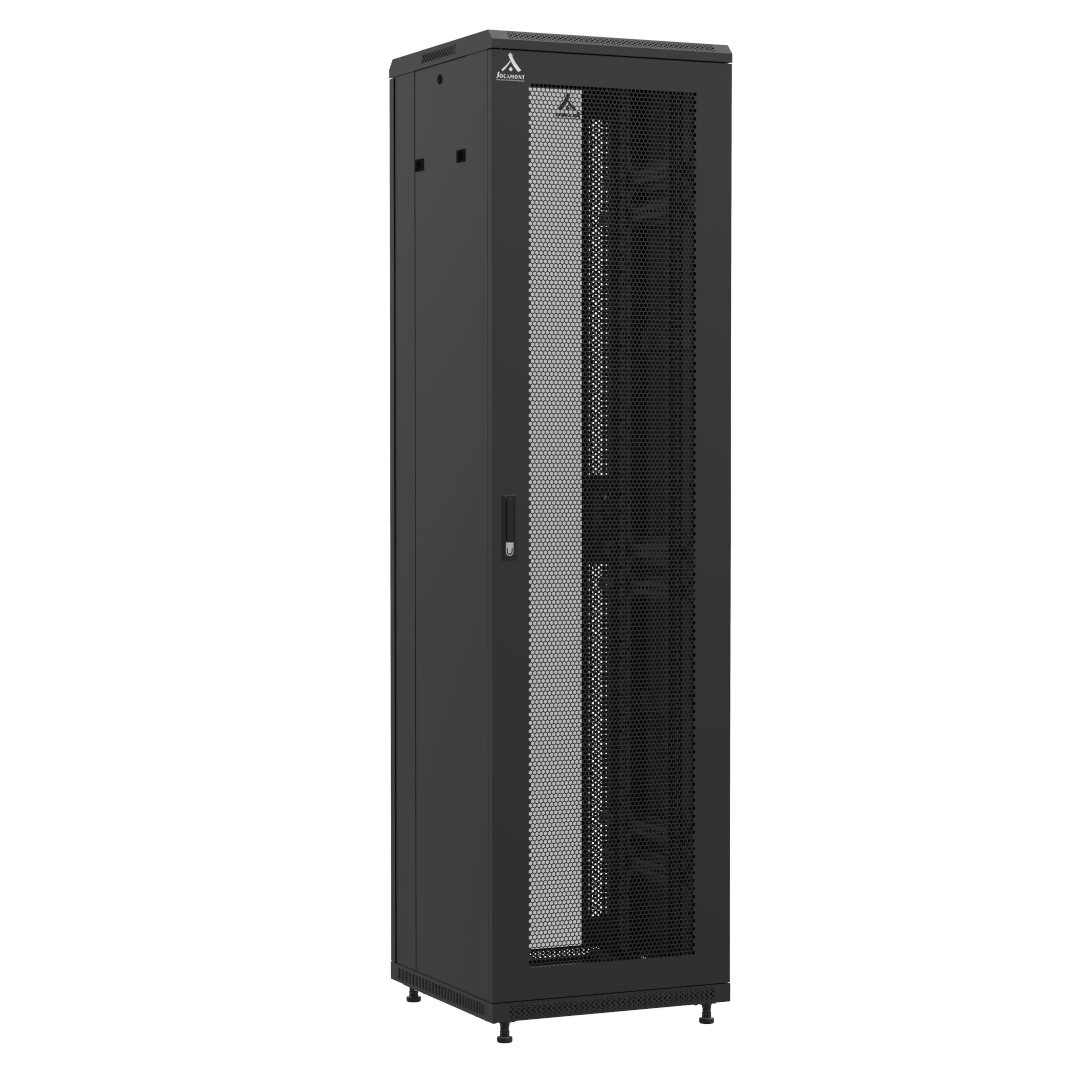 Baie montée Ligne 1200 47U 600x600mm, porte avant : Simple Nid d'Abeille, porte arrière : Simple Verre, avec panneaux latéraux