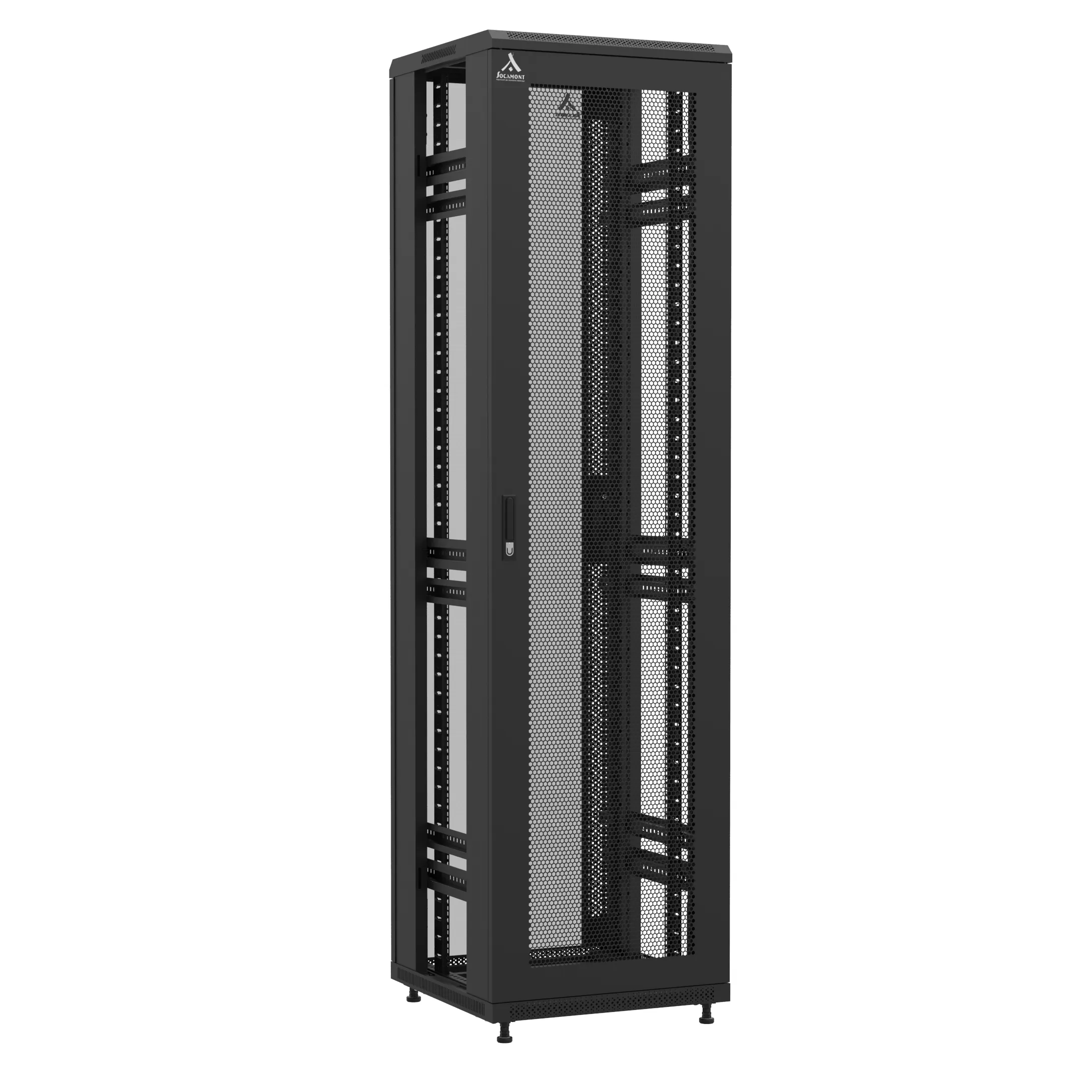 Baie montée Ligne 1200 47U 600x600mm, porte avant : Simple Nid d'Abeille, porte arrière : Simple Verre, sans panneaux latéraux