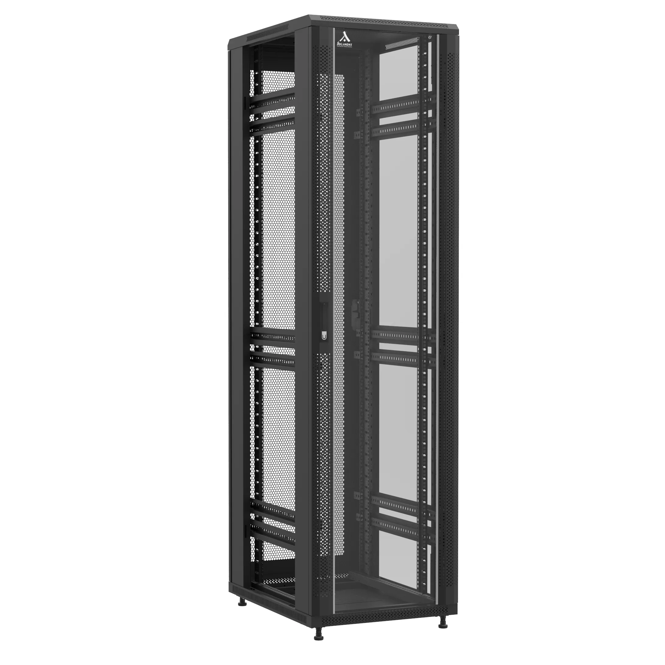 Baie en kit Ligne 1200 47U 600x800mm, porte avant : Simple Verre, porte arrière : Simple Nid d'Abeille, sans panneaux latéraux