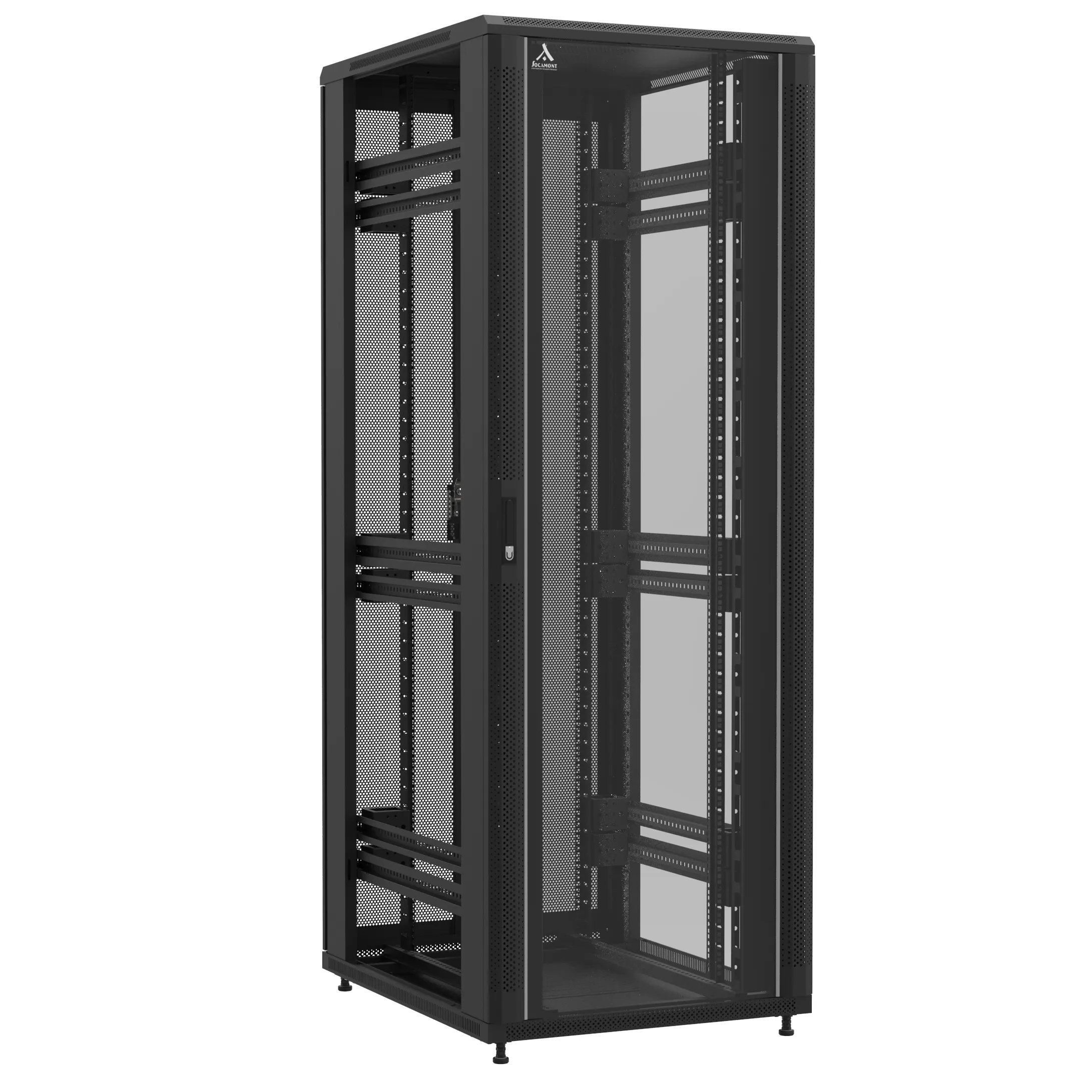 Baie en kit Ligne 1200 47U 800x1000mm, porte avant : Simple Verre, porte arrière : Double Nid d'Abeille, sans panneaux latéraux