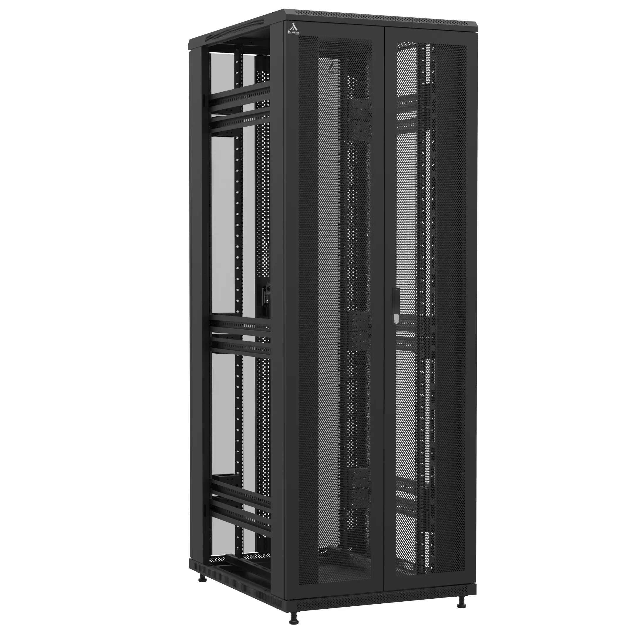 Baie montée Ligne 1200 47U 800x1000mm, porte avant : Double Nid d'Abeille, porte arrière : Double Verre, sans panneaux latéraux