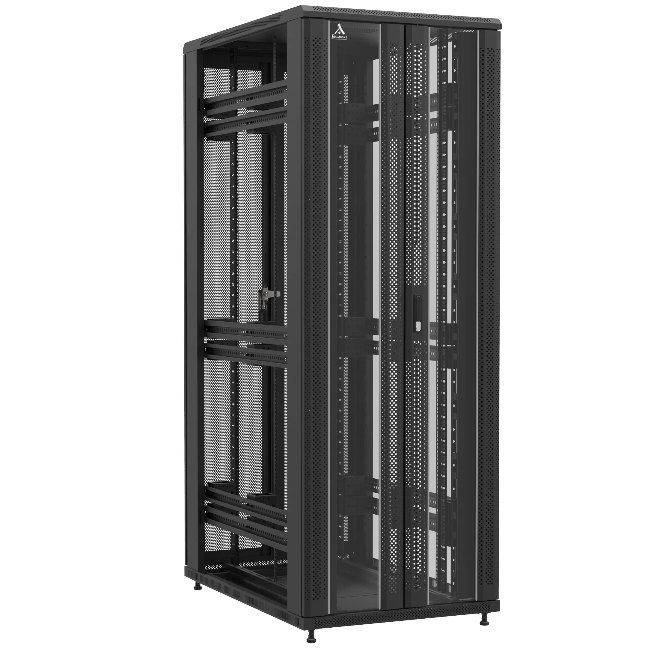 Baie en kit Ligne 1200 47U 800x1200mm, porte avant : Double Verre, porte arrière : Double Nid d'Abeille, sans panneaux latéraux