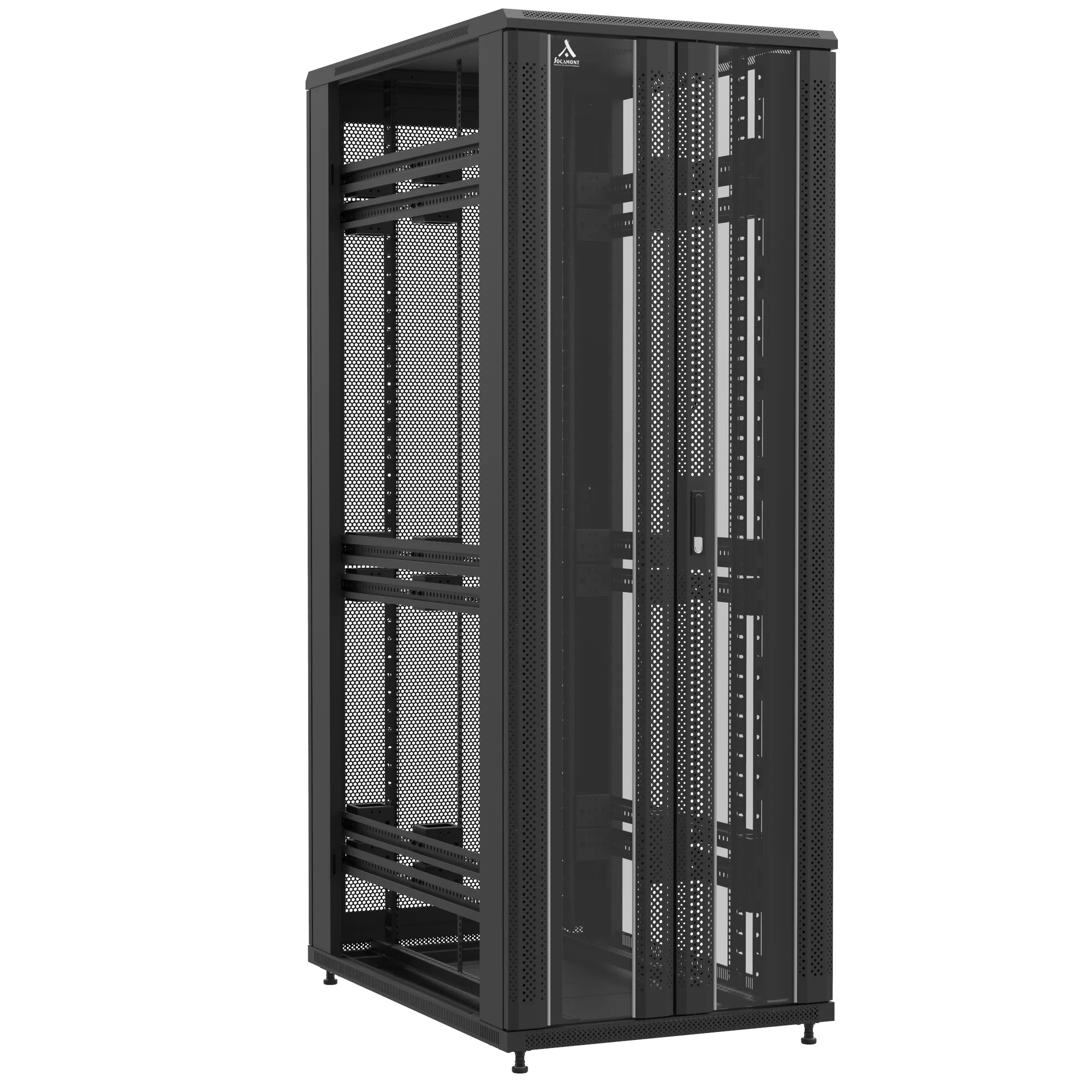 Baie en kit Ligne 1200 47U 800x1200mm, porte avant : Double Verre, porte arrière : Simple Nid d'Abeille, sans panneaux latéraux