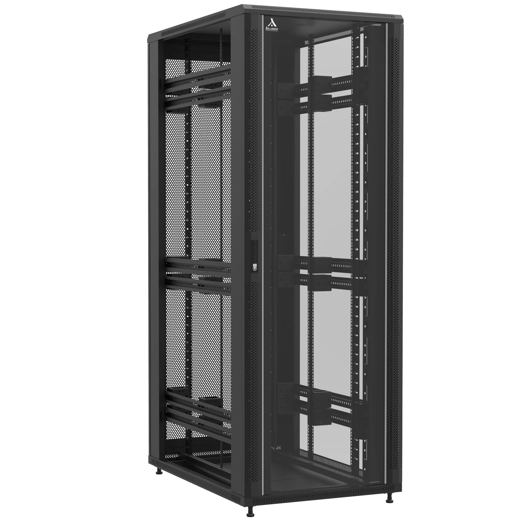 Baie en kit Ligne 1200 47U 800x1200mm, porte avant : Simple Verre, porte arrière : Simple Nid d'Abeille, sans panneaux latéraux