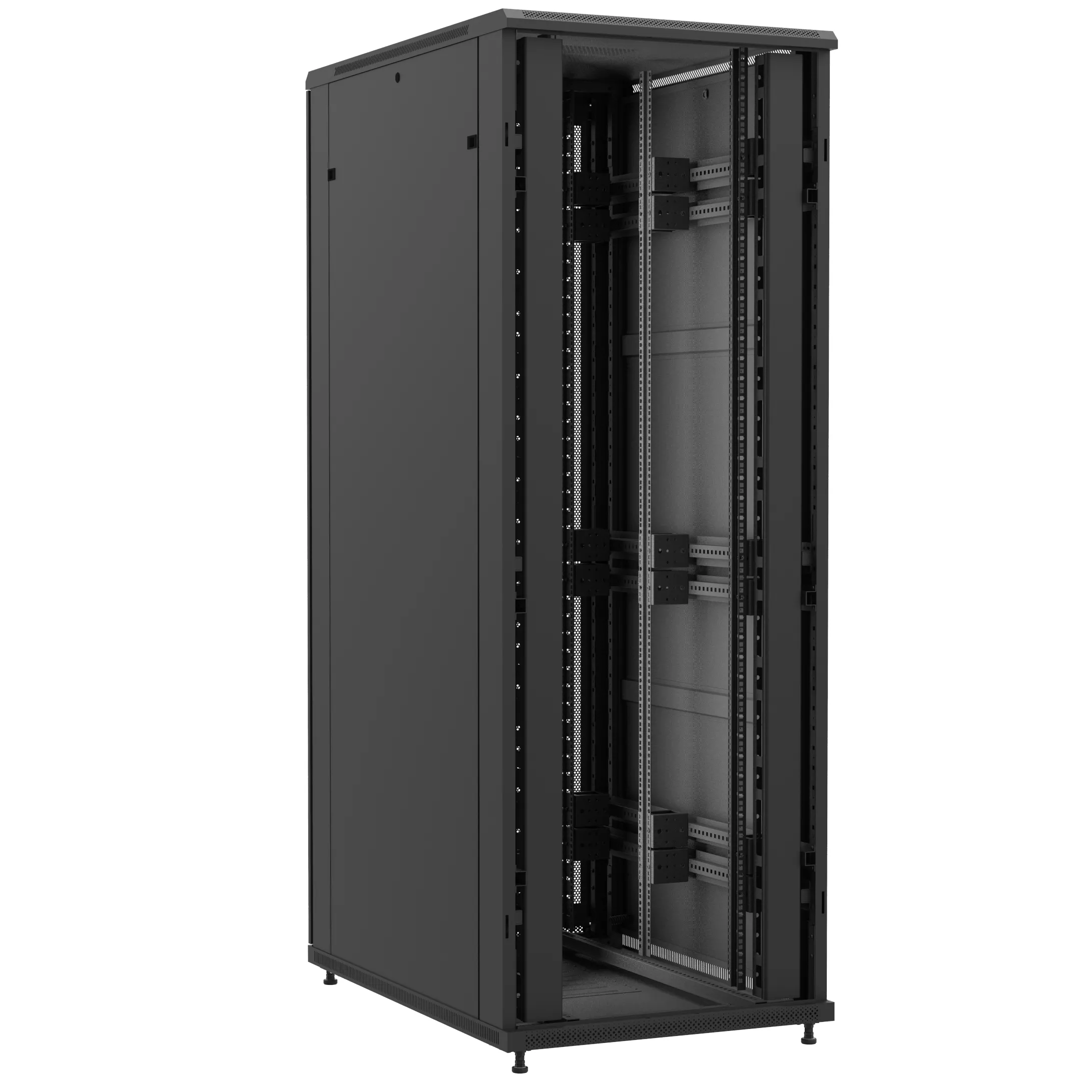 Baie en kit Ligne 1200 47U 800x1200mm, porte avant : Sans Porte, porte arrière : Double Nid d'Abeille, avec panneaux latéraux