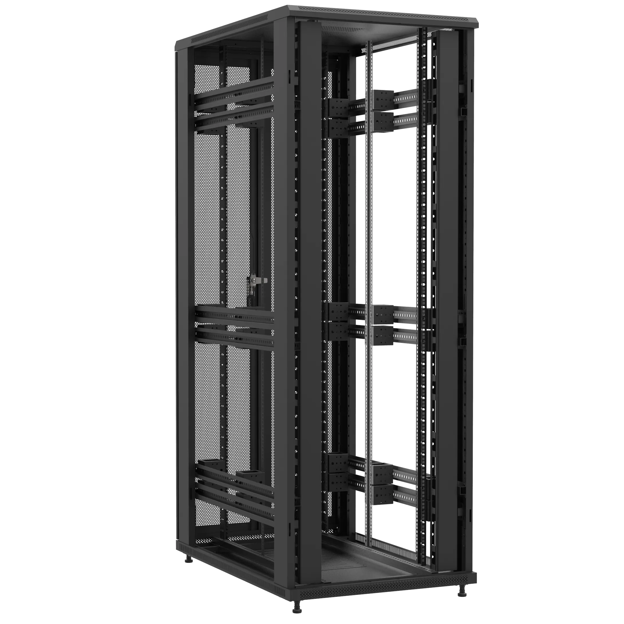 Baie en kit Ligne 1200 47U 800x1200mm, porte avant : Sans Porte, porte arrière : Double Nid d'Abeille, sans panneaux latéraux