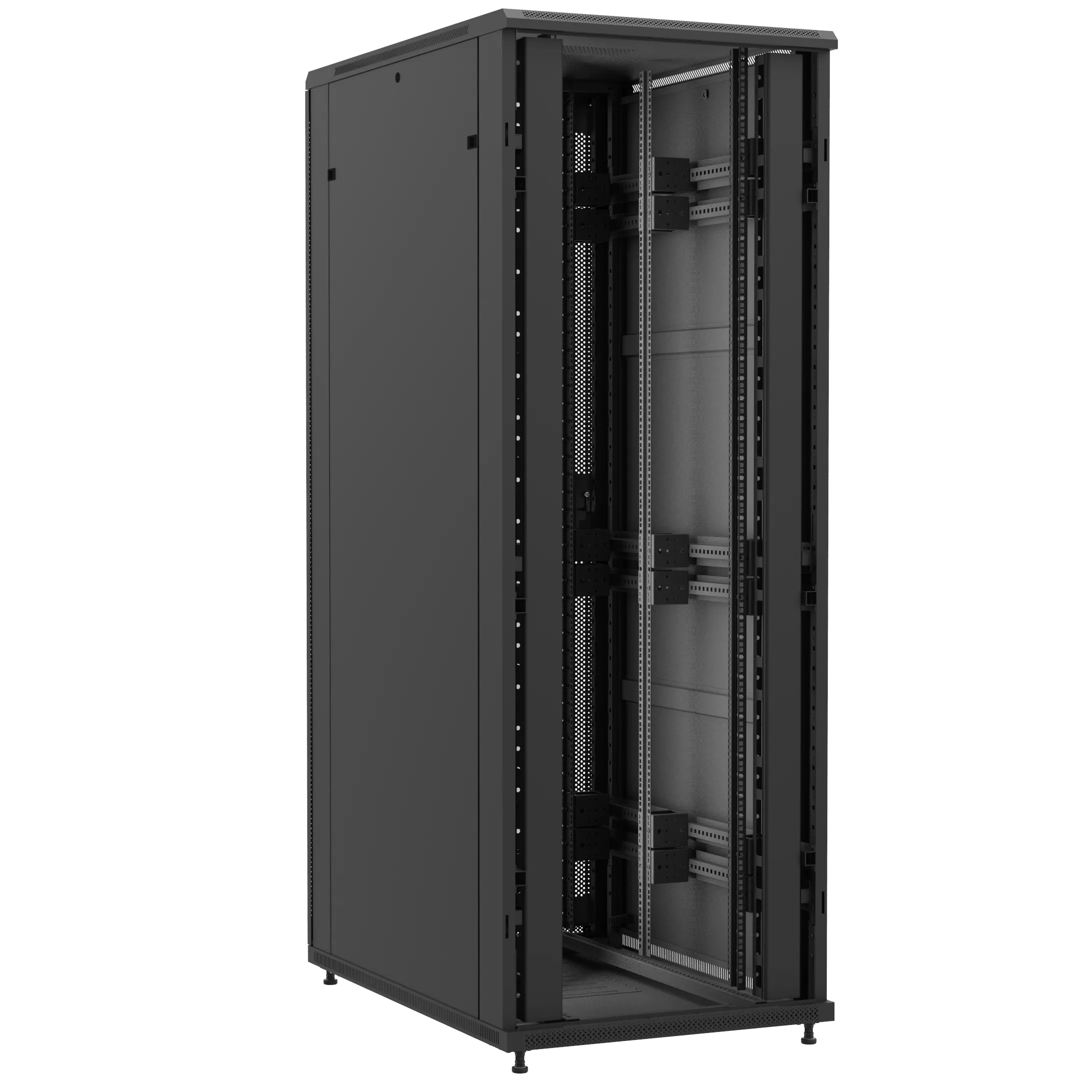 Baie en kit Ligne 1200 47U 800x1200mm, porte avant : Sans Porte, porte arrière : Simple Verre, avec panneaux latéraux