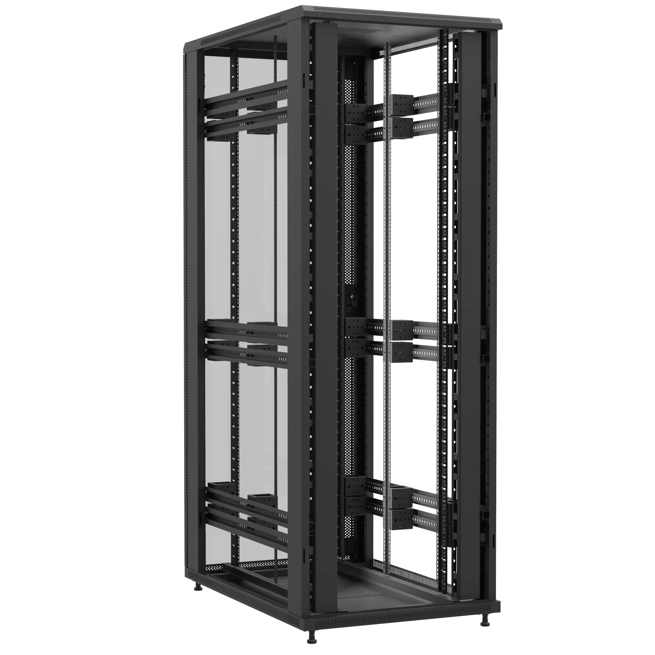 Baie en kit Ligne 1200 47U 800x1200mm, porte avant : Sans Porte, porte arrière : Simple Verre, sans panneaux latéraux