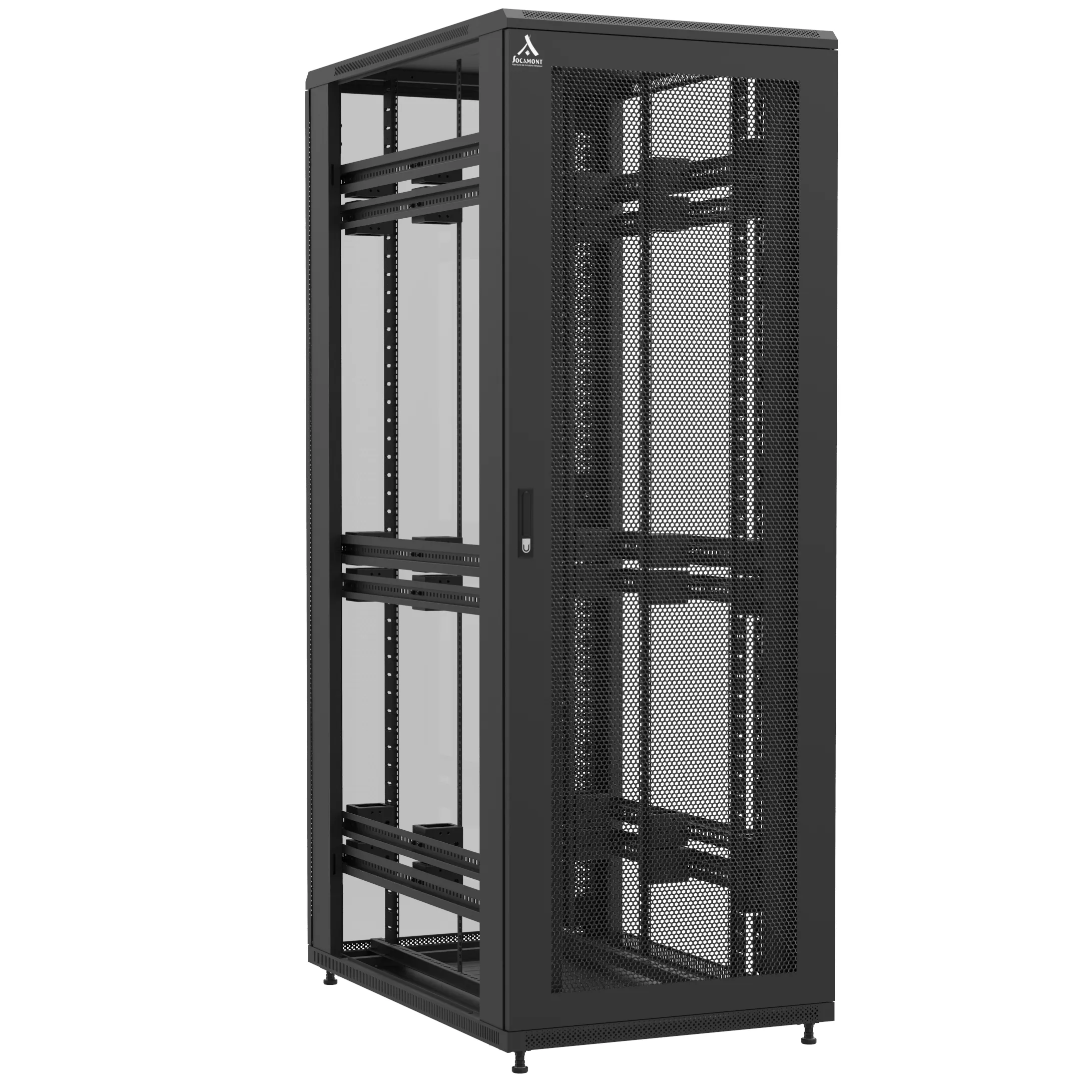Baie montée Ligne 1200 47U 800x1200mm, porte avant : Simple Nid d'Abeille, porte arrière : Simple Verre, sans panneaux latéraux