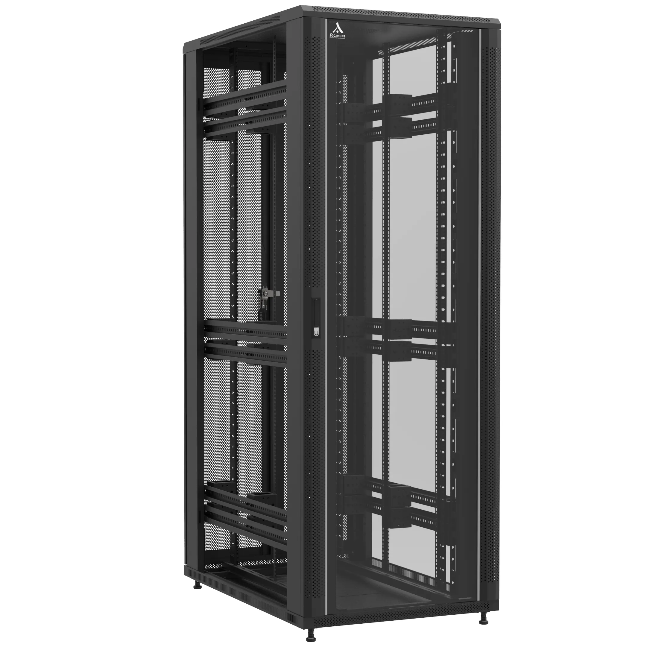 Baie montée Ligne 1200 47U 800x1200mm, porte avant : Simple Verre, porte arrière : Double Nid d'Abeille, sans panneaux latéraux