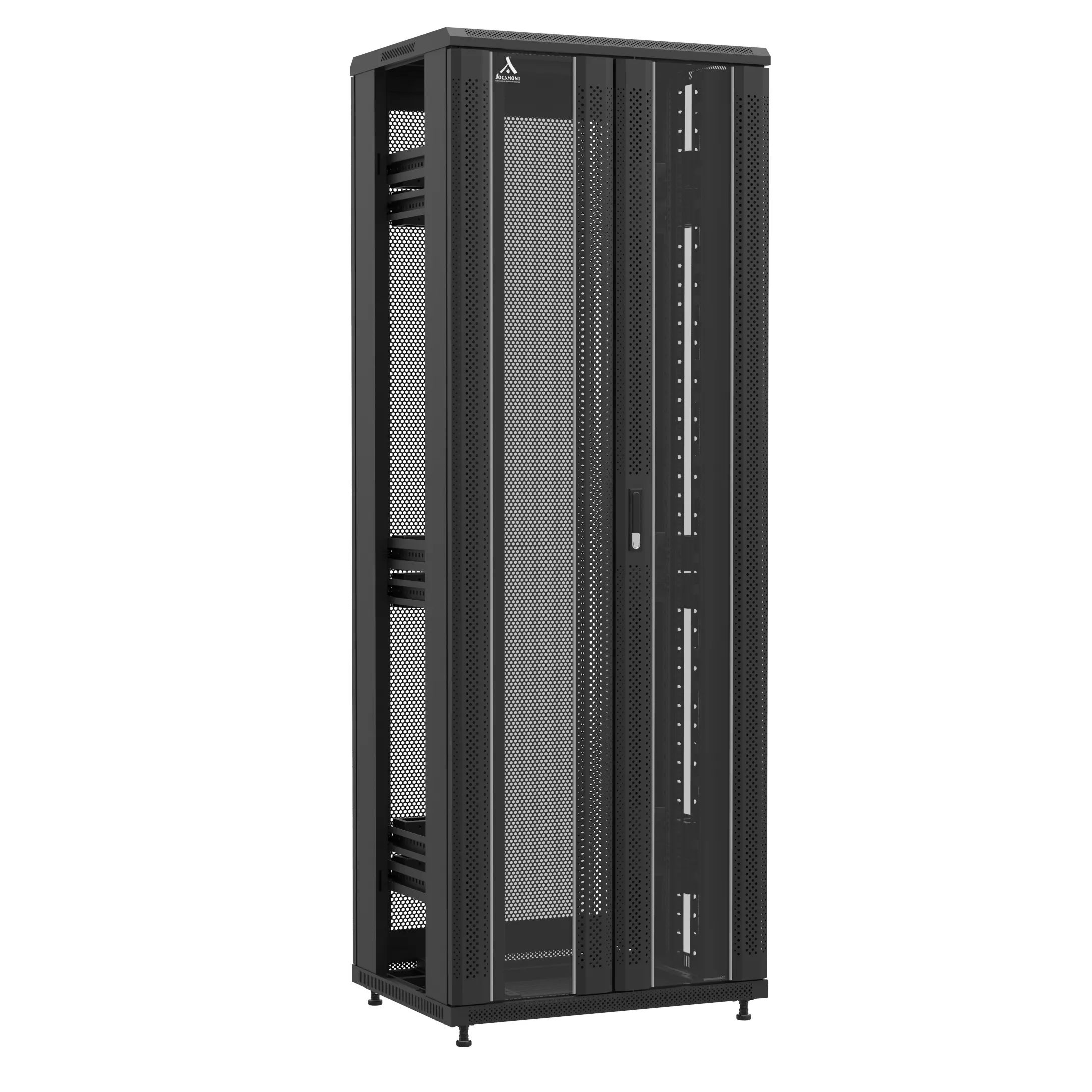 Baie montée Ligne 1200 47U 800x600mm, porte avant : Double Verre, porte arrière : Simple Nid d'Abeille, sans panneaux latéraux