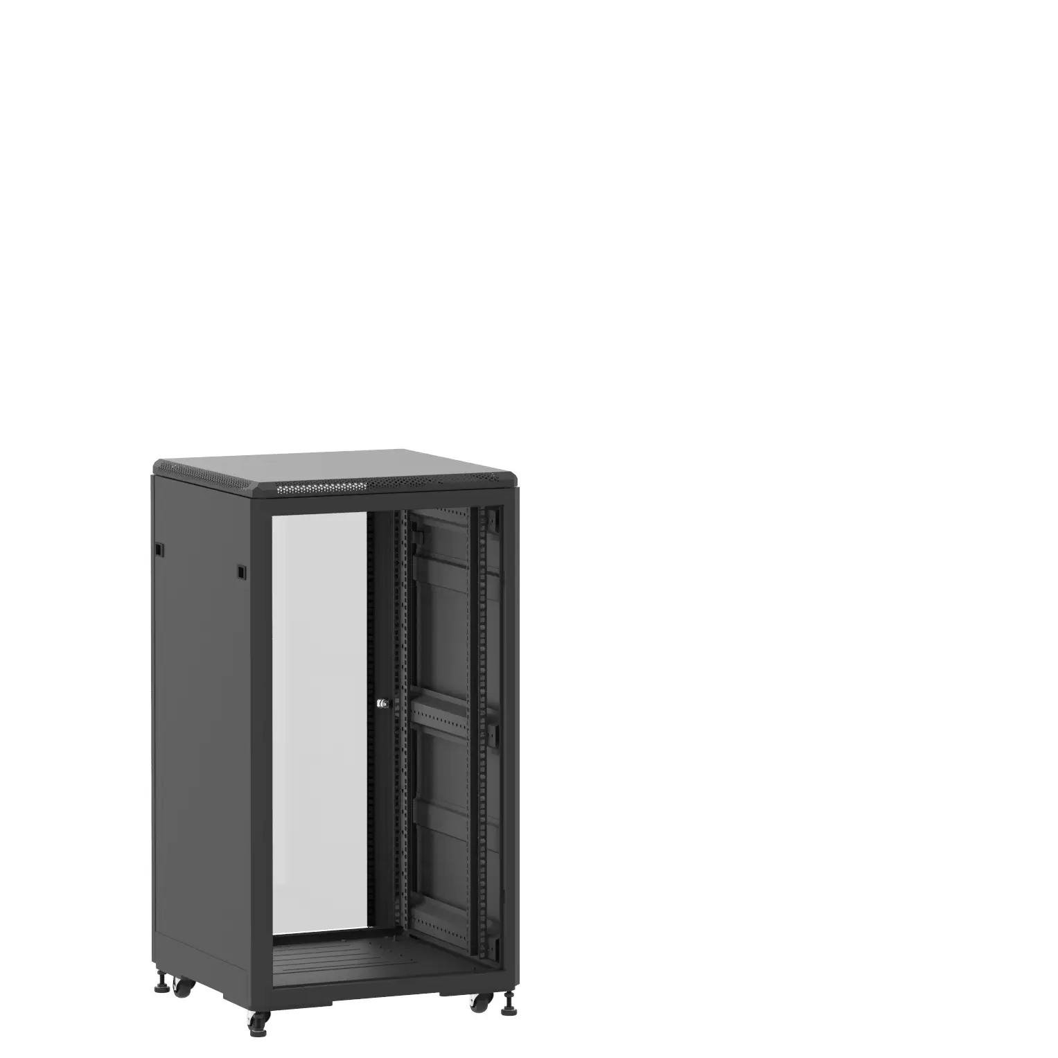 Baie en kit Ligne 500 21U 600x600mm, porte avant : Sans Porte, porte arrière : Simple Verre, avec panneaux latéraux