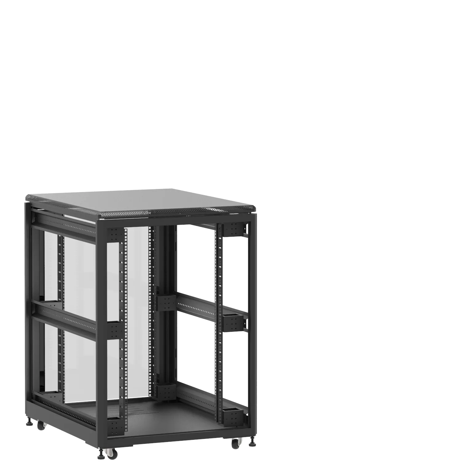 Baie en kit Ligne 500 21U 800x1000mm, porte avant : Sans Porte, porte arrière : Simple Verre, sans panneaux latéraux