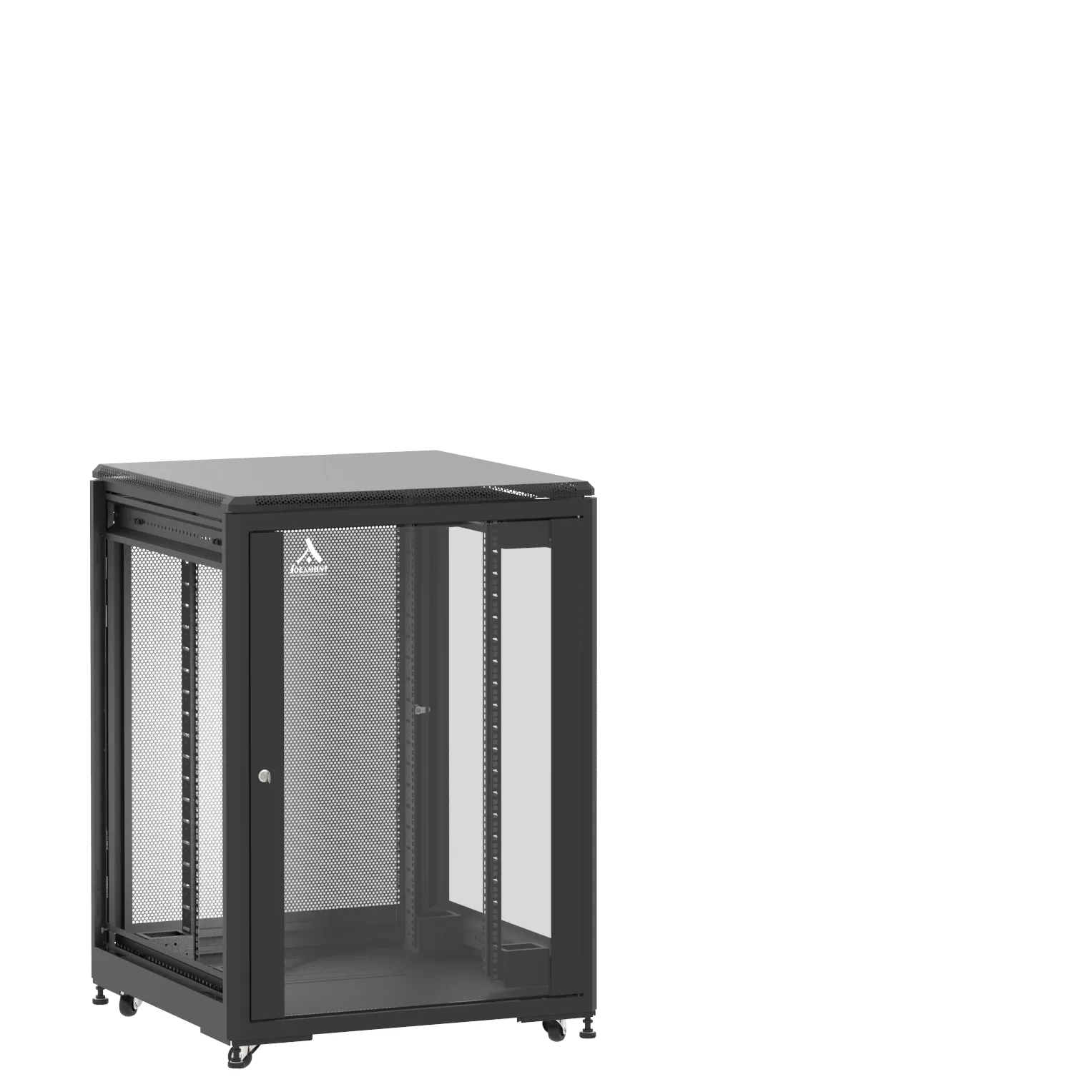 Baie en kit Ligne 500 21U 800x800mm, porte avant : Simple Verre, porte arrière : Simple Nid d'Abeille, sans panneaux latéraux