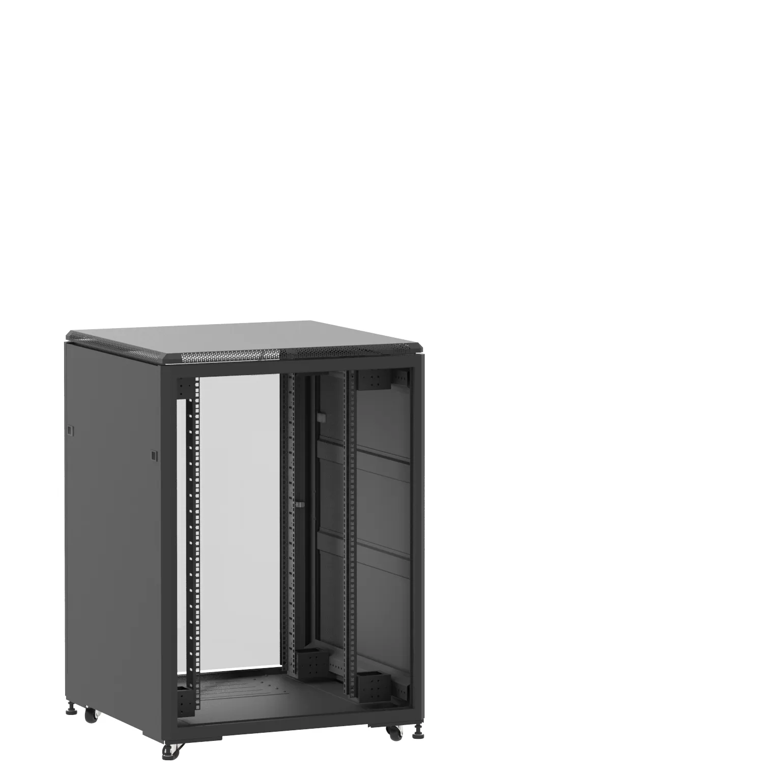 Baie en kit Ligne 500 21U 800x800mm, porte avant : Sans Porte, porte arrière : Simple Verre, avec panneaux latéraux