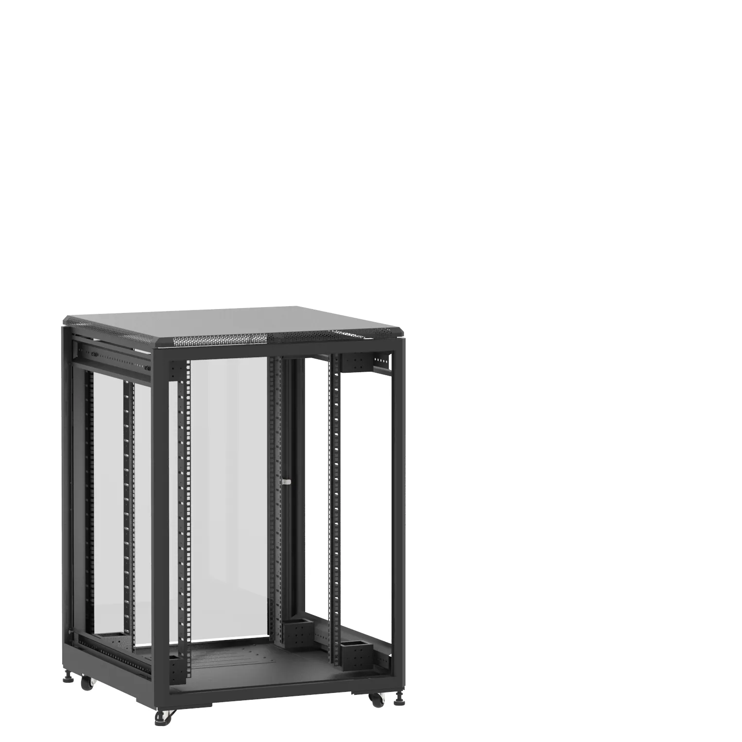 Baie en kit Ligne 500 21U 800x800mm, porte avant : Sans Porte, porte arrière : Simple Verre, sans panneaux latéraux