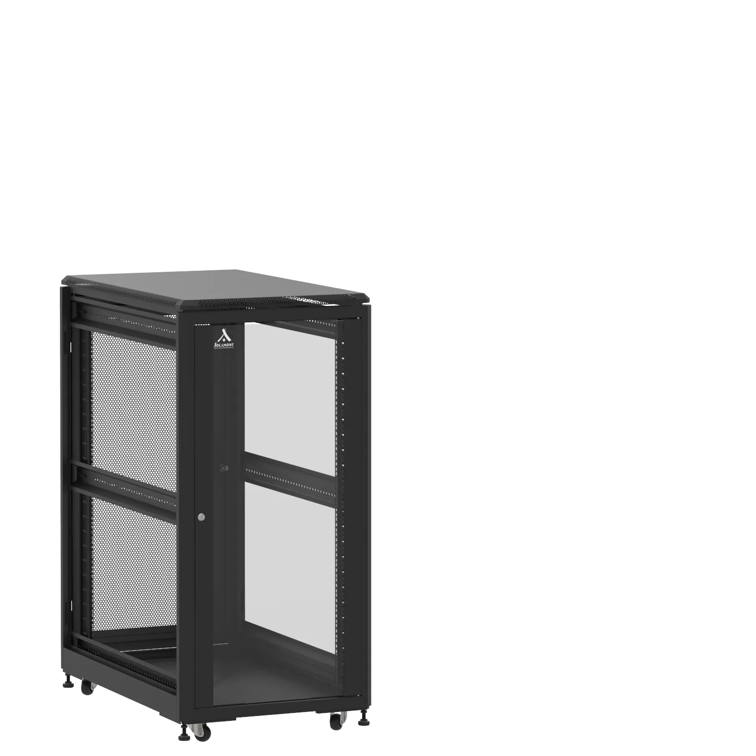 Baie en kit Ligne 500 24U 600x1000mm, porte avant : Simple Verre, porte arrière : Simple Nid d'Abeille, sans panneaux latéraux