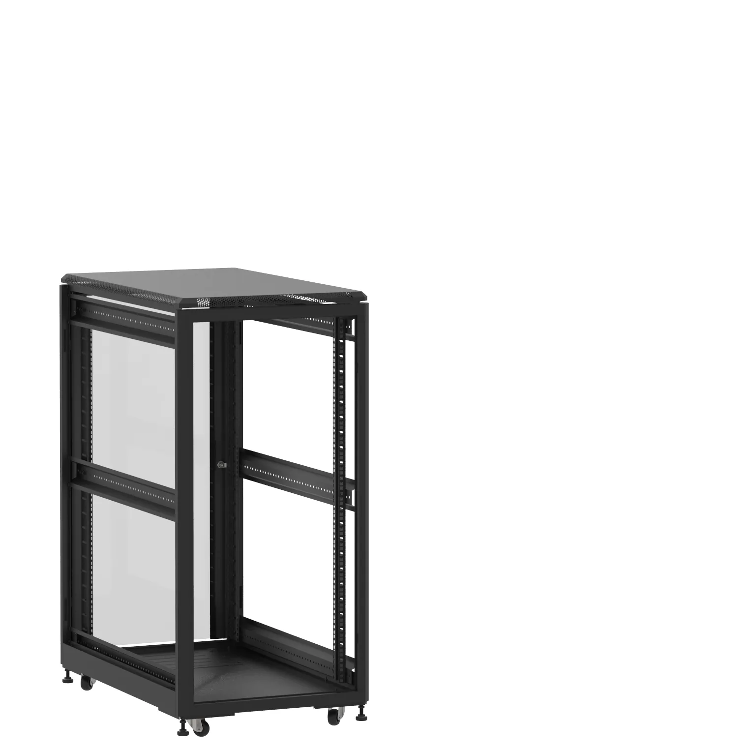 Baie en kit Ligne 500 24U 600x1000mm, porte avant : Sans Porte, porte arrière : Simple Verre, sans panneaux latéraux