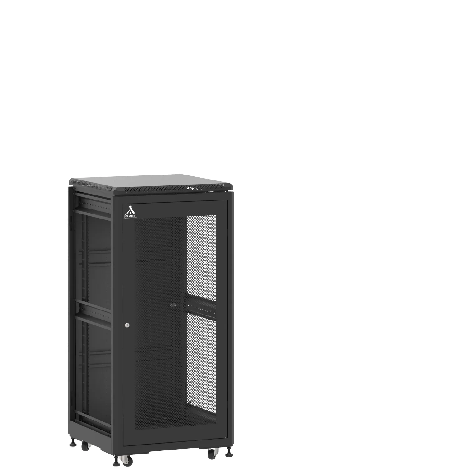 Baie en kit Ligne 500 24U 600x600mm, porte avant : Simple Nid d'Abeille, porte arrière : Simple Pleine, sans panneaux latéraux