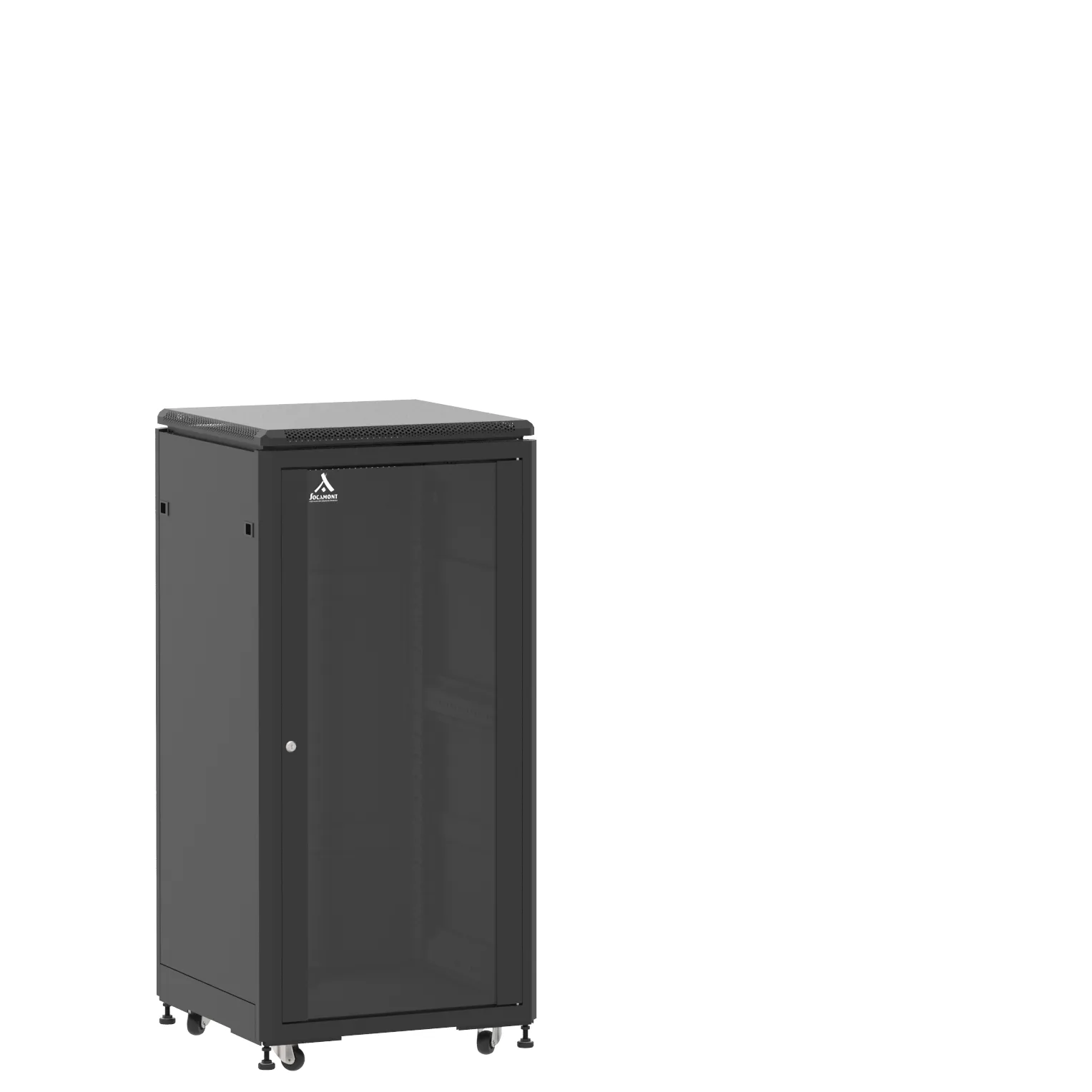 Baie en kit Ligne 500 24U 600x600mm, porte avant : Simple Verre, porte arrière : Panneau Plein, avec panneaux latéraux