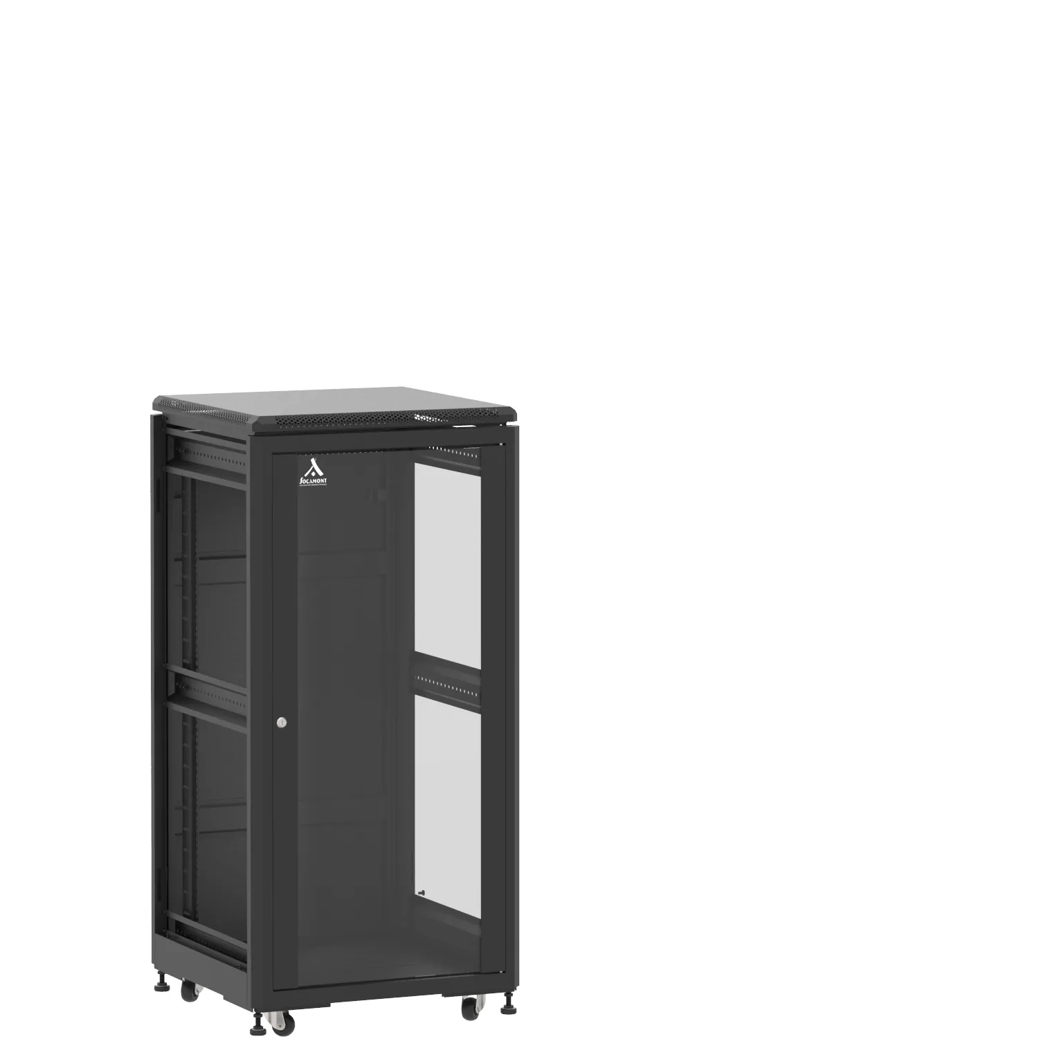 Baie en kit Ligne 500 24U 600x600mm, porte avant : Simple Verre, porte arrière : Panneau Plein, sans panneaux latéraux