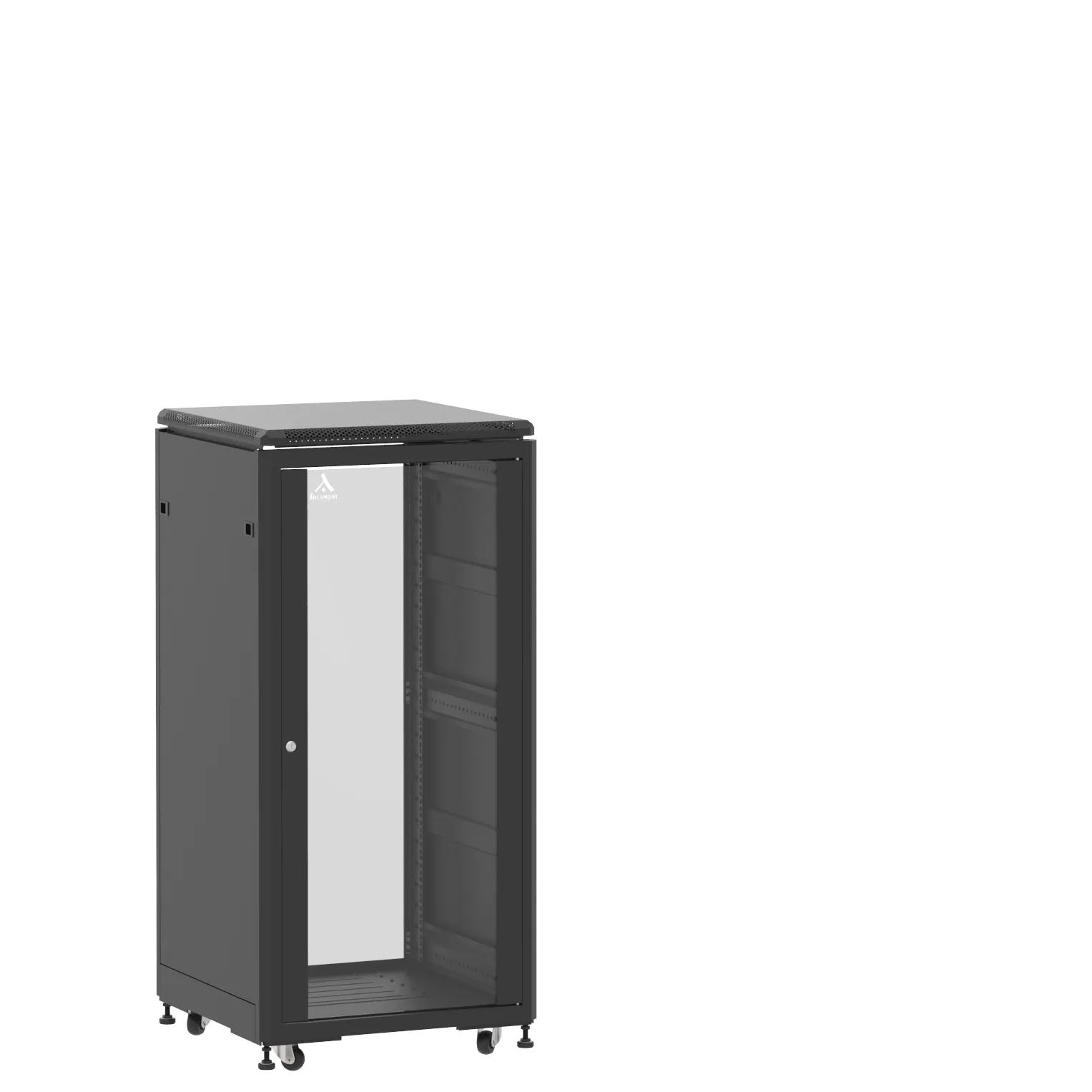 Baie en kit Ligne 500 24U 600x600mm, porte avant : Simple Verre, porte arrière : Sans Porte, avec panneaux latéraux