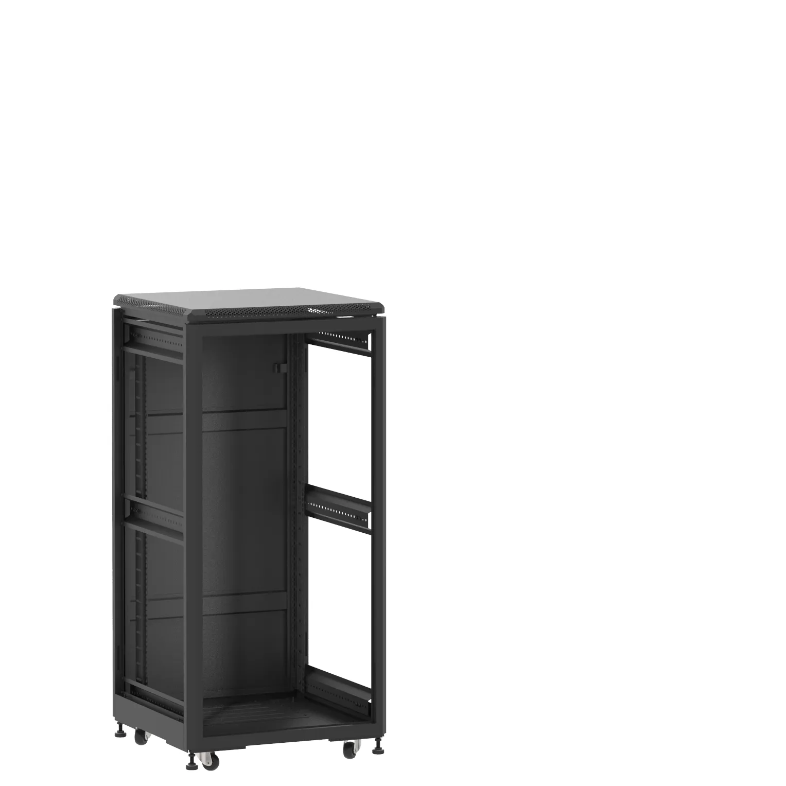 Baie en kit Ligne 500 24U 600x600mm, porte avant : Sans Porte, porte arrière : Panneau Plein, sans panneaux latéraux