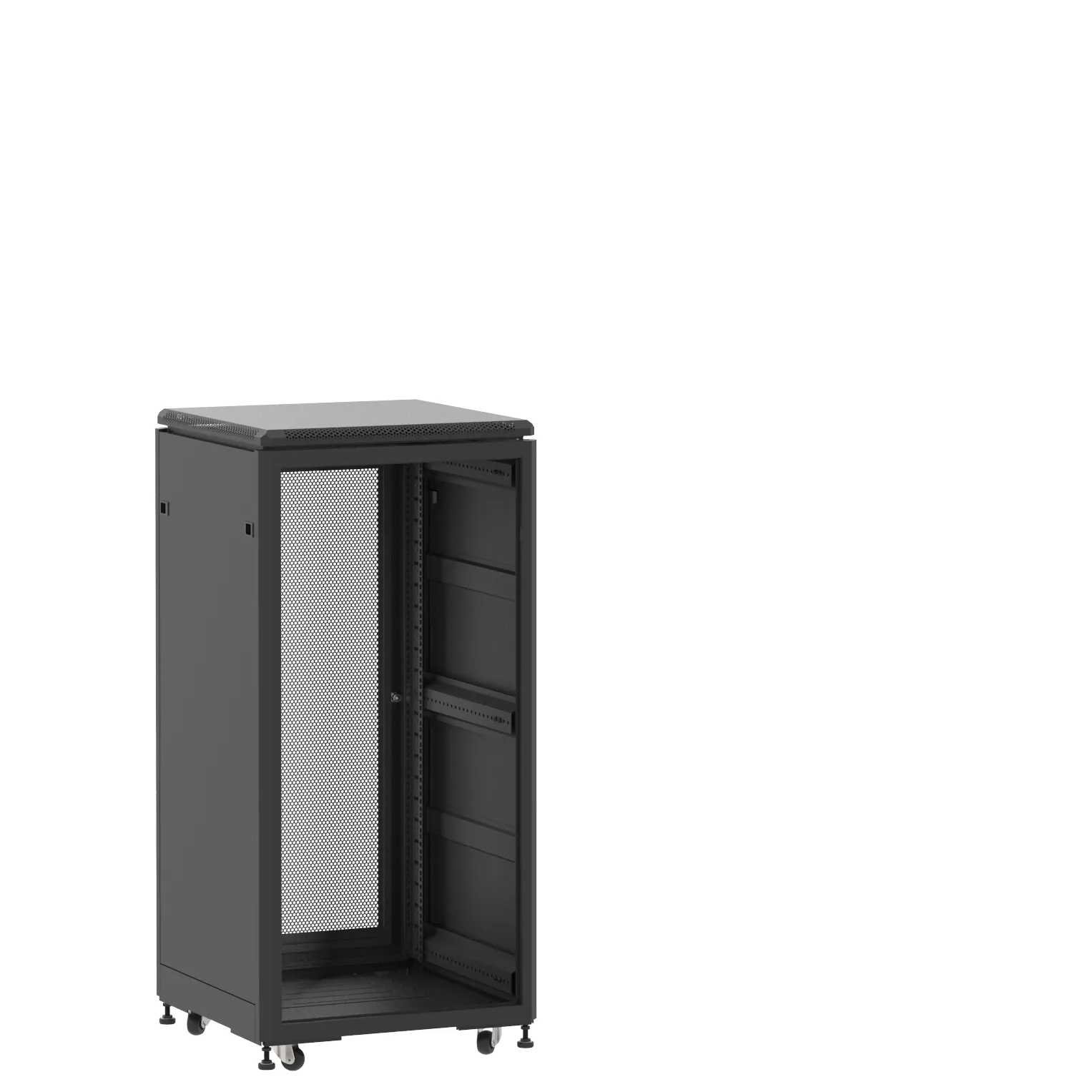 Baie en kit Ligne 500 24U 600x600mm, porte avant : Sans Porte, porte arrière : Simple Nid d'Abeille, avec panneaux latéraux