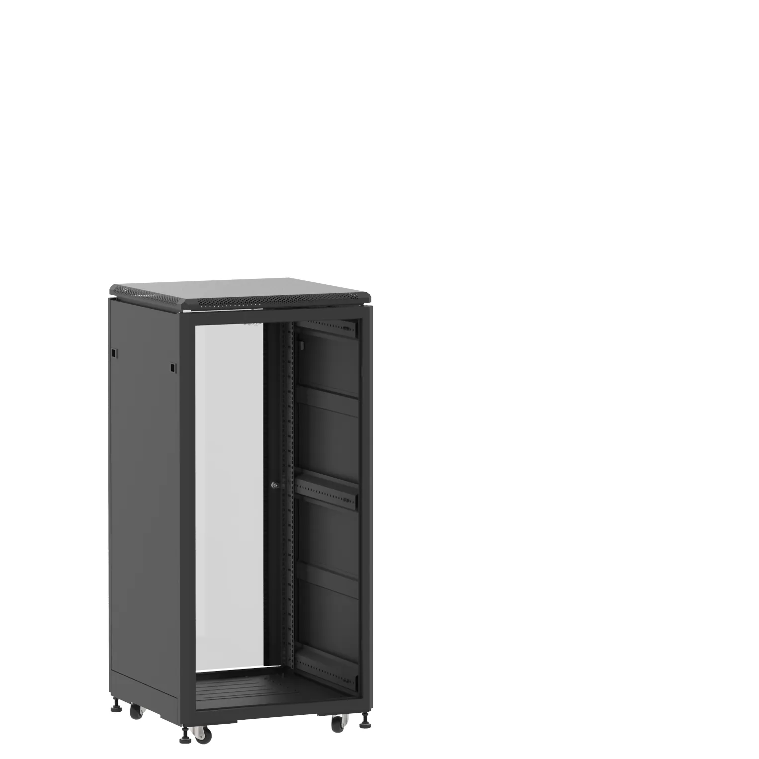 Baie en kit Ligne 500 24U 600x600mm, porte avant : Sans Porte, porte arrière : Simple Verre, avec panneaux latéraux