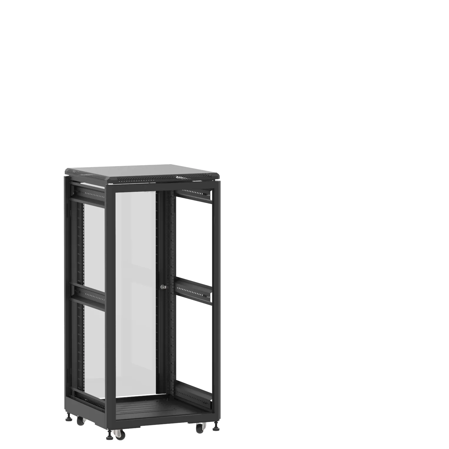 Baie en kit Ligne 500 24U 600x600mm, porte avant : Sans Porte, porte arrière : Simple Verre, sans panneaux latéraux