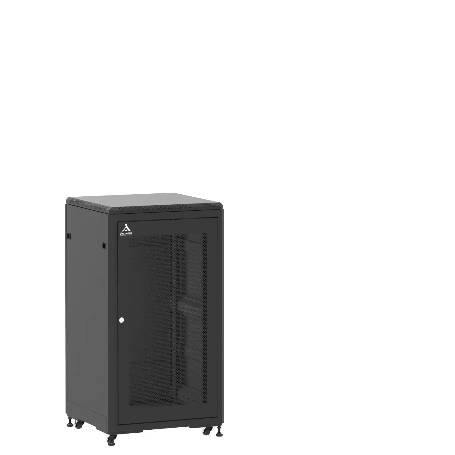 Baie montée Ligne 500 24U 600x600mm, porte avant : Simple Nid d'Abeille, porte arrière : Panneau Plein, avec panneaux latéraux