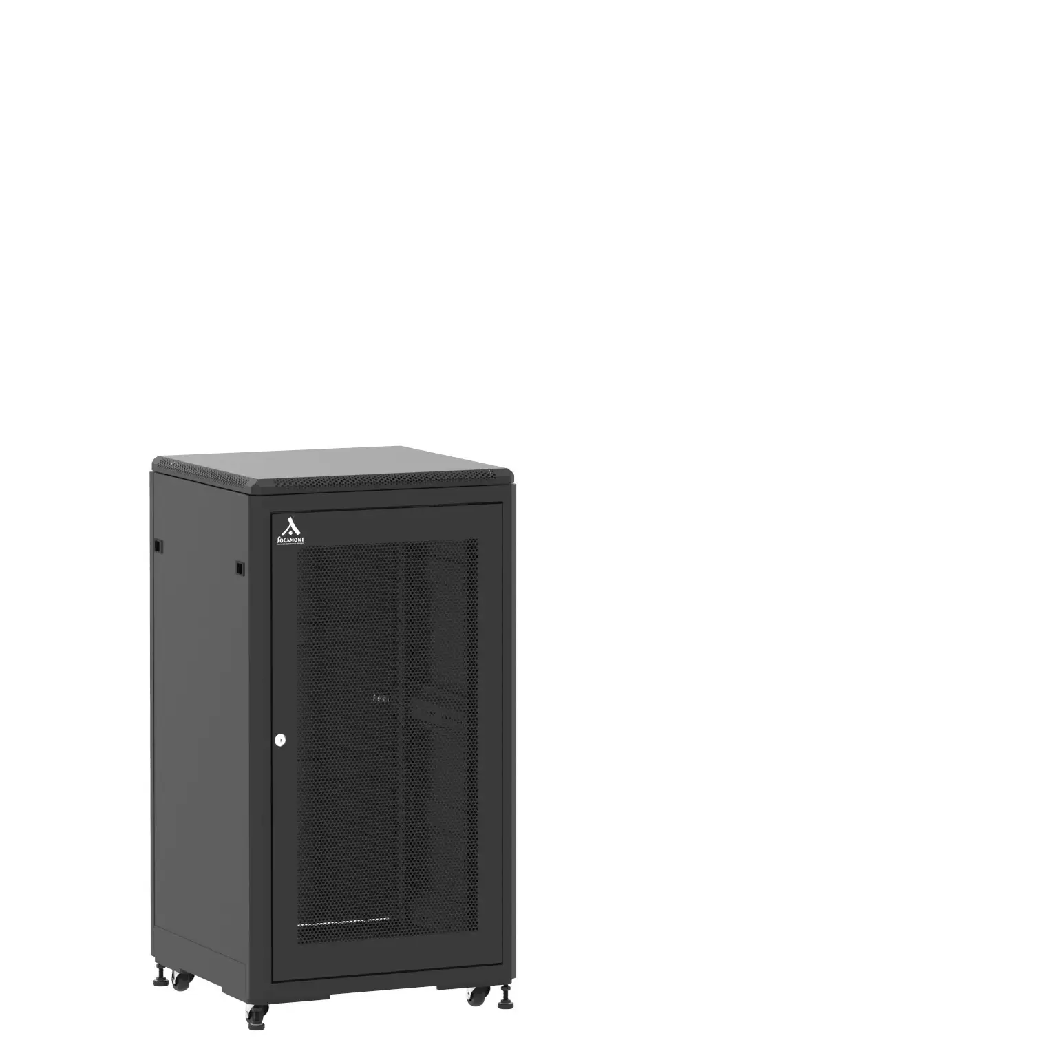 Baie montée Ligne 500 24U 600x600mm, porte avant : Simple Nid d'Abeille, porte arrière : Simple Pleine, avec panneaux latéraux