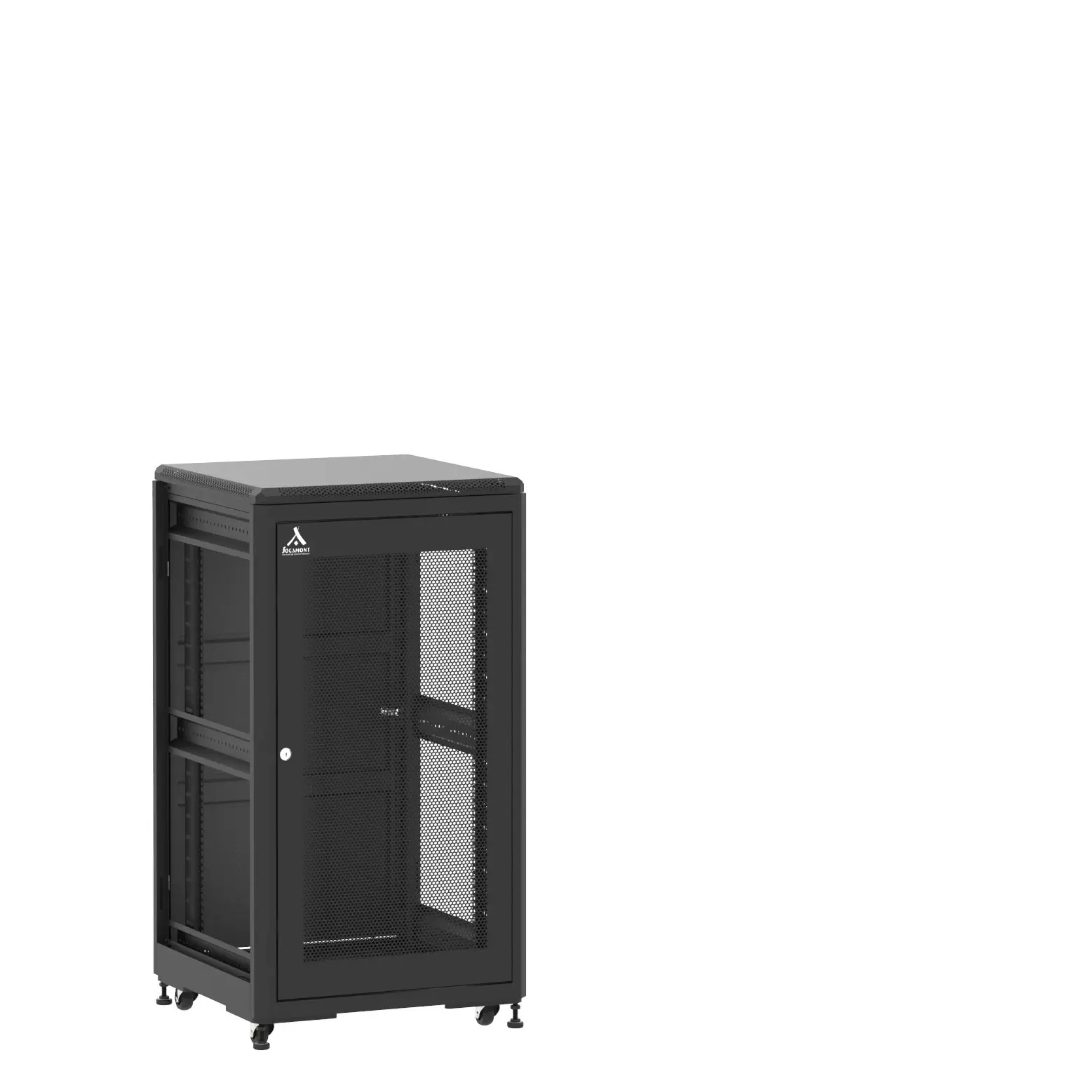 Baie montée Ligne 500 24U 600x600mm, porte avant : Simple Nid d'Abeille, porte arrière : Simple Pleine, sans panneaux latéraux